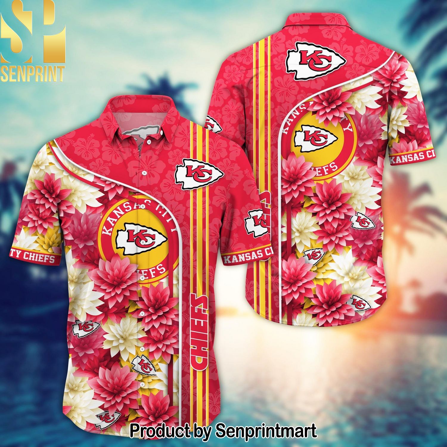 Kansas City Chiefs All Over Printed 3D Hawaiian Print Aloha Button Down Short Sleeve Shirt