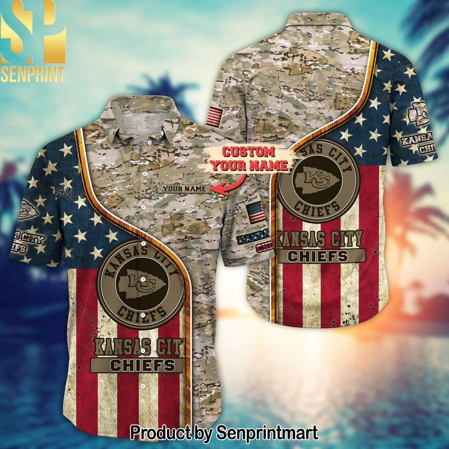 Kansas City Chiefs Camo Style Aloha Custom Name New Arrivals New Version Hawaiian Print Aloha Button Down Short Sleeve Shirt