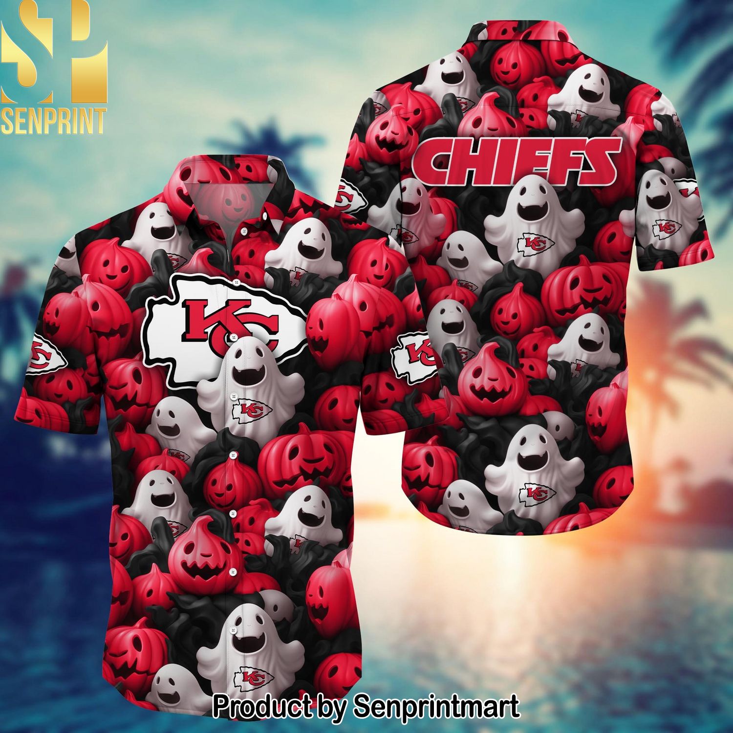 Kansas City Chiefs Halloween Aloha Trending For This Season Unisex Hawaiian Print Aloha Button Down Short Sleeve Shirt