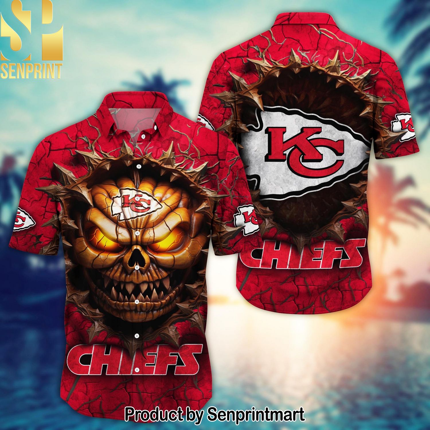 Kansas City Chiefs Halloween Super Trending For This Season All Over Printed Classic Hawaiian Print Aloha Button Down Short Sleeve Shirt