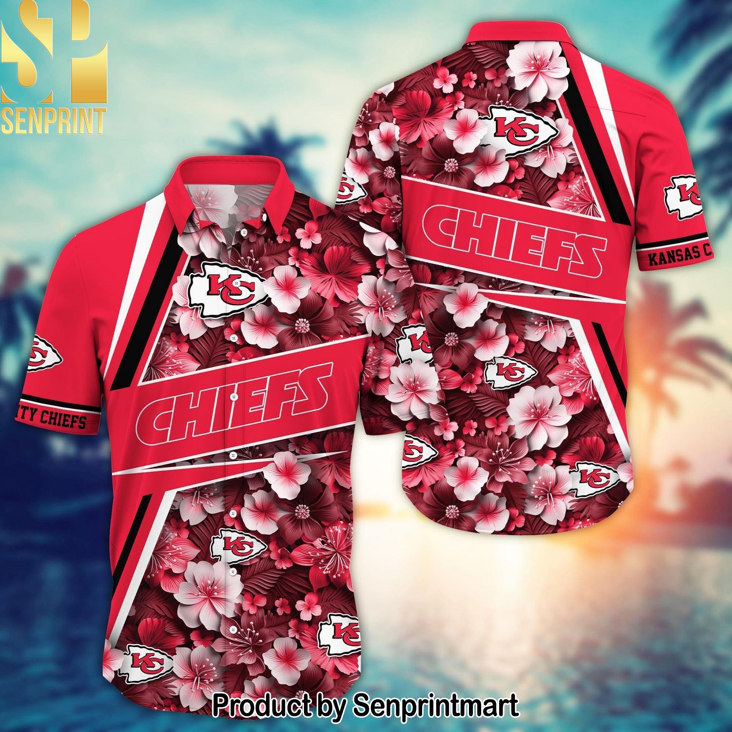 Kansas City Chiefs Hot Outfit Hawaiian Print Aloha Button Down Short Sleeve Shirt
