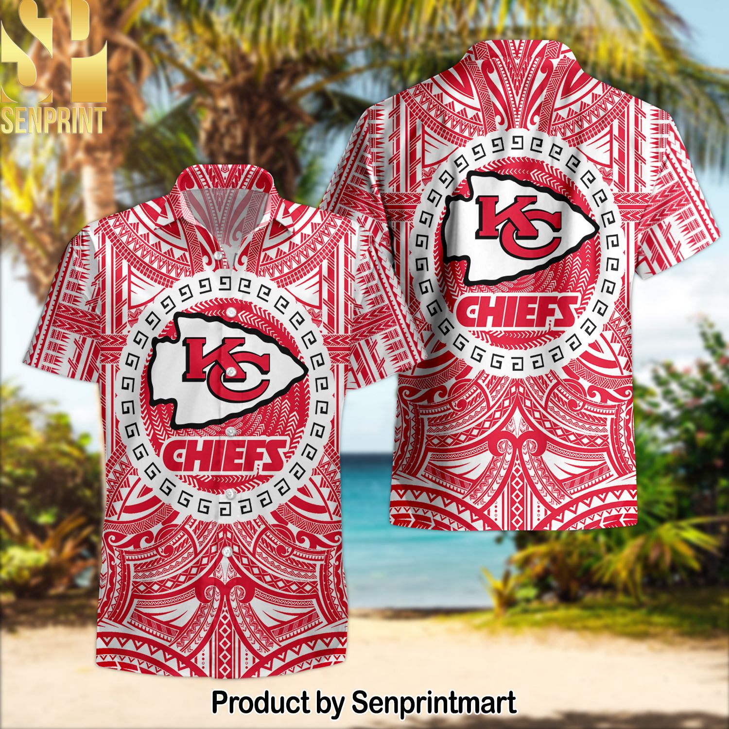 Kansas City Chiefs National Football League Polynesian Tattoo Full Printed Hawaiian Shirt