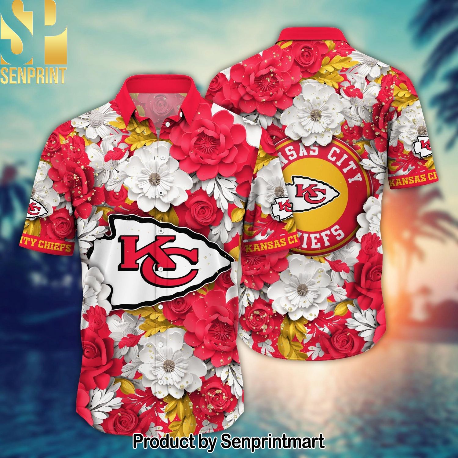 Kansas City Chiefs NFL Flower Custom Summer Football All Over Printed 3D Hawaiian Print Aloha Button Down Short Sleeve Shirt