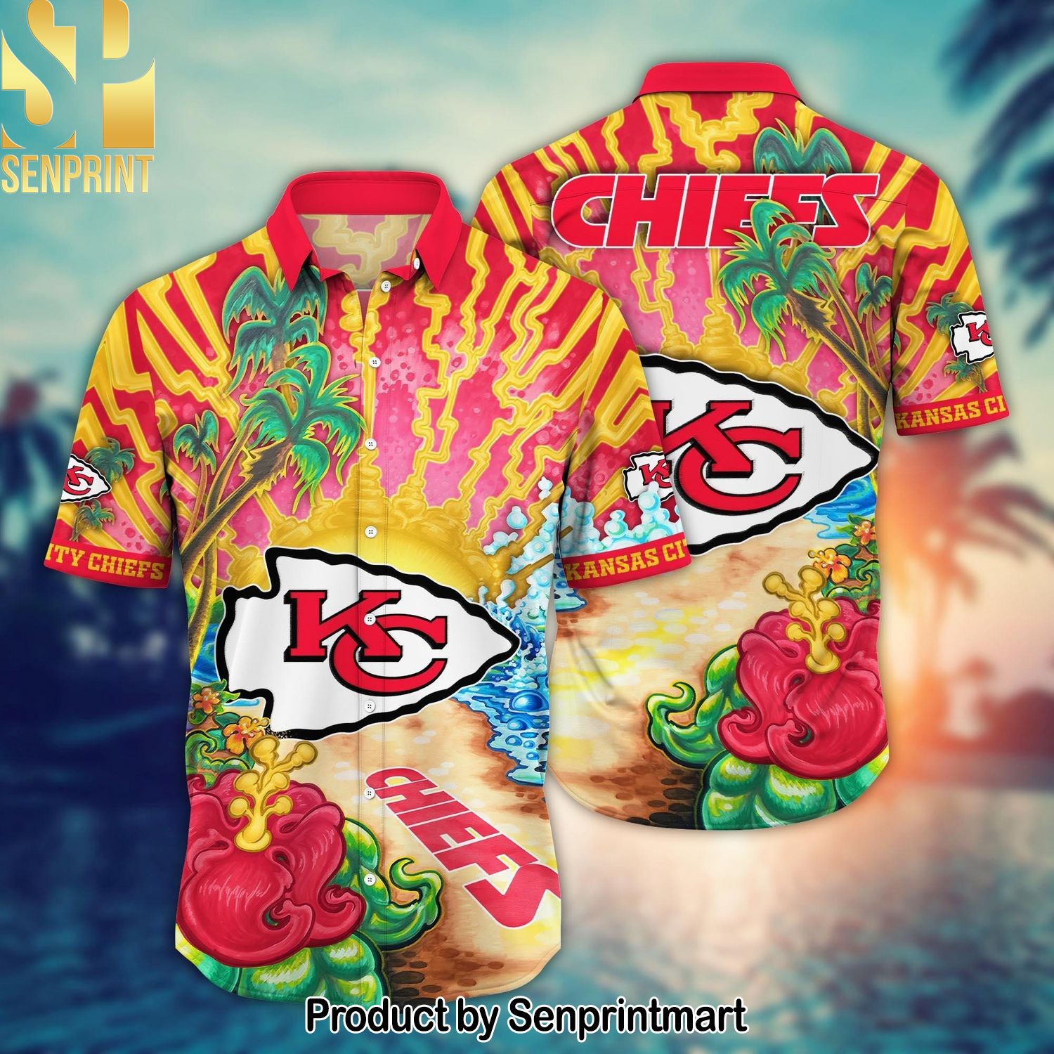 Kansas City Chiefs NFL Flower Summer Football 3D Full Printed Hawaiian Print Aloha Button Down Short Sleeve Shirt