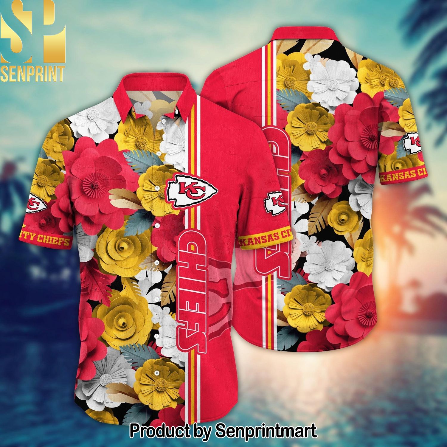 Kansas City Chiefs NFL Flower Summer Football All Over Print Unisex Hawaiian Print Aloha Button Down Short Sleeve Shirt