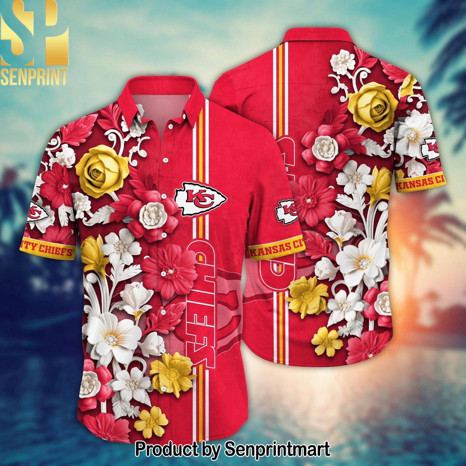 Kansas City Chiefs NFL Flower Summer Football Full Print 3D Hawaiian Print Aloha Button Down Short Sleeve Shirt