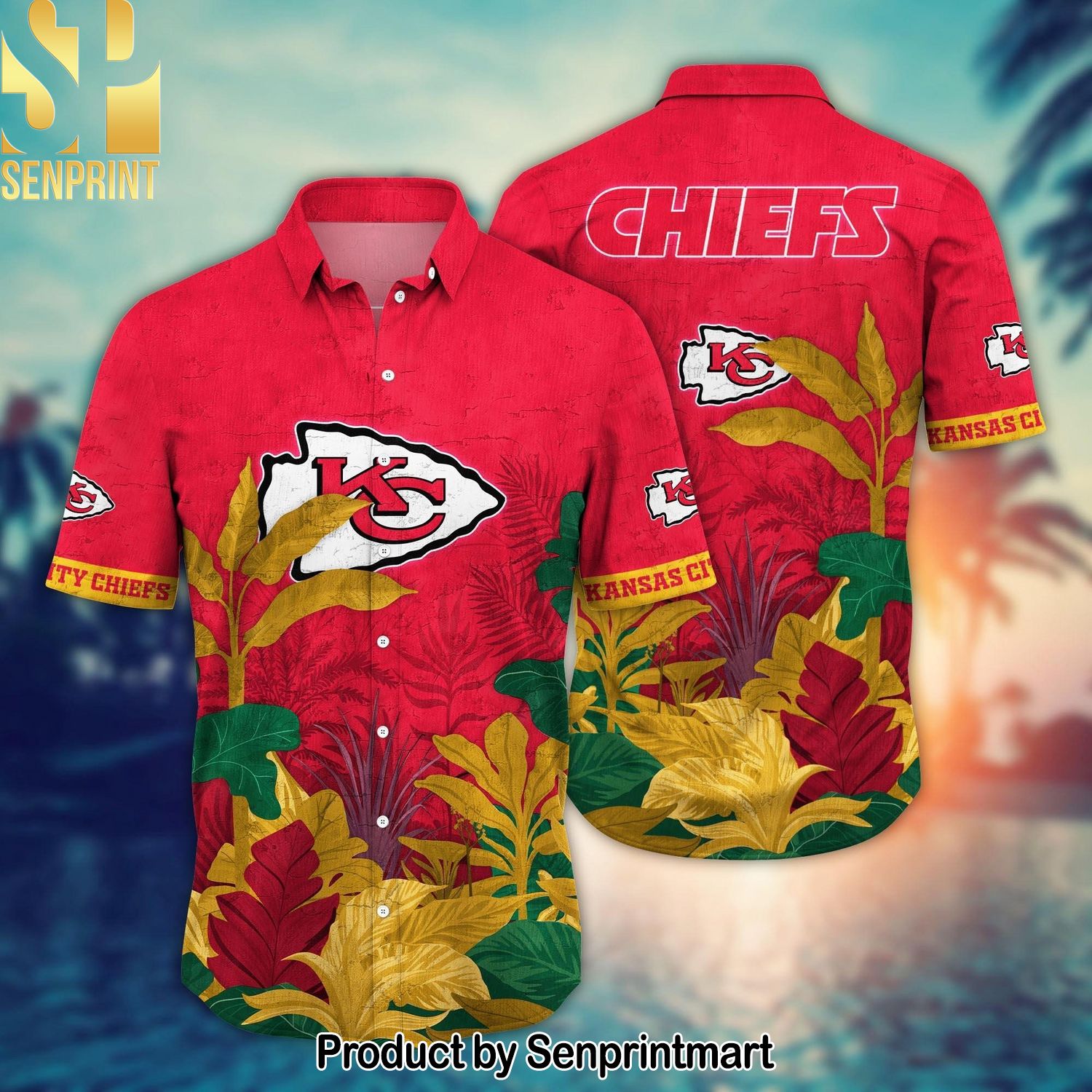 Kansas City Chiefs NFL Flower Summer Football Full Printed Unisex Hawaiian Print Aloha Button Down Short Sleeve Shirt