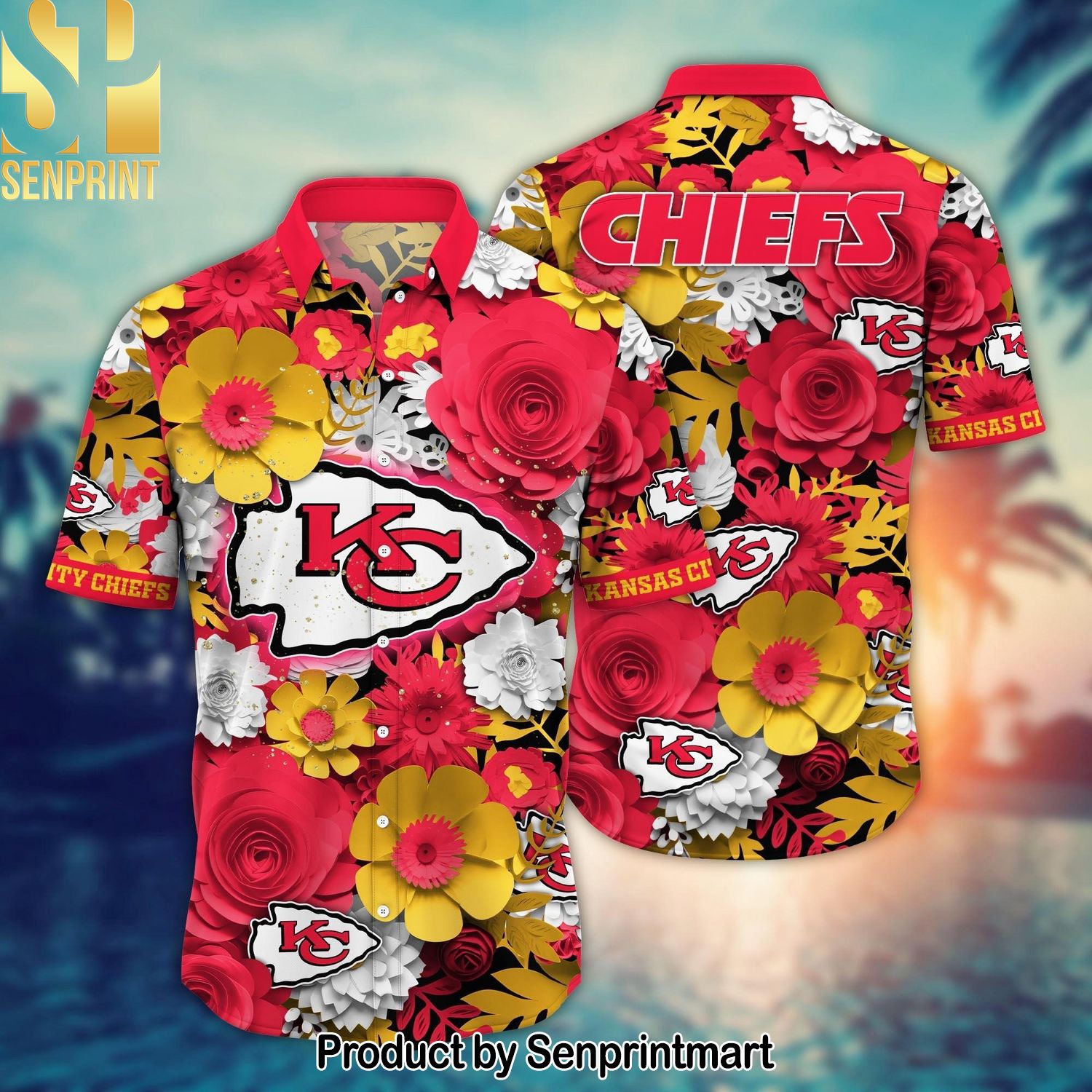 Kansas City Chiefs NFL Flower Summer Football New Type Hawaiian Print Aloha Button Down Short Sleeve Shirt