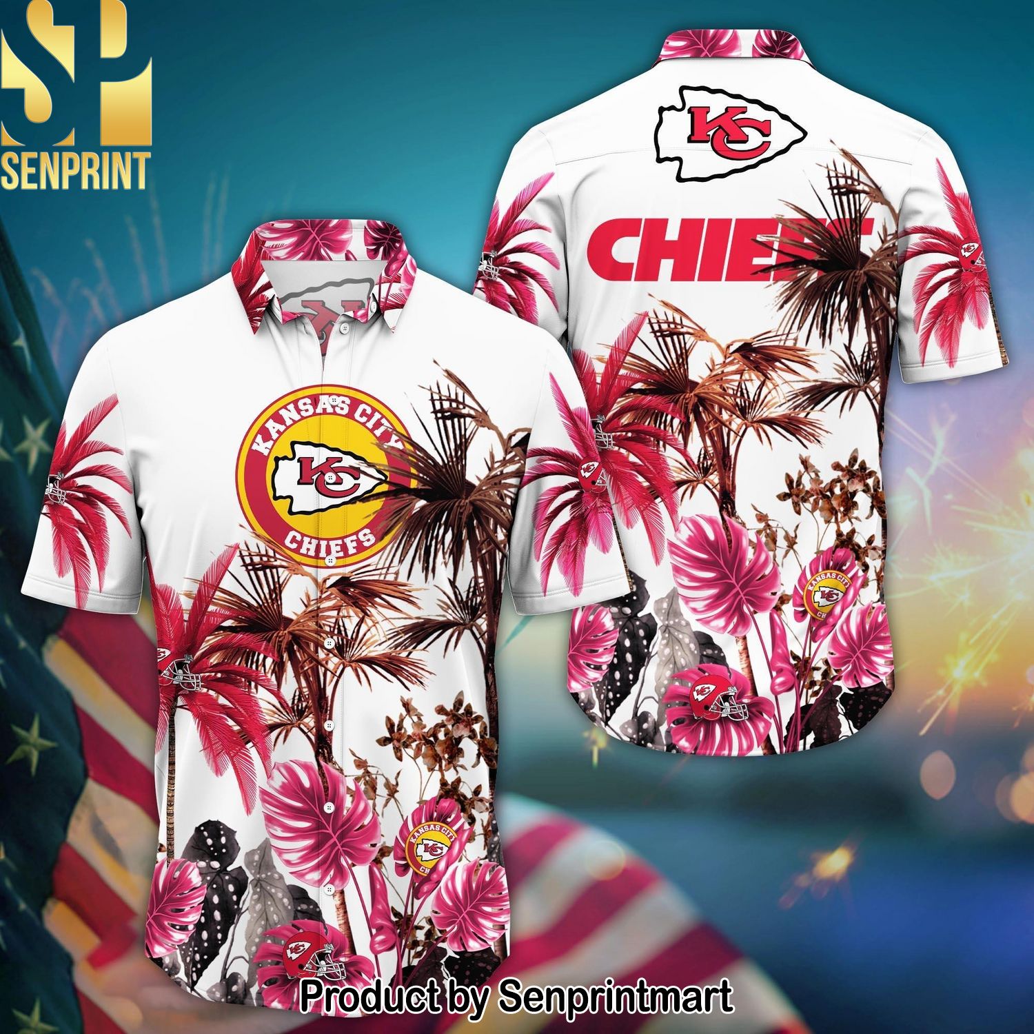 Kansas City Chiefs Summer Amazing Outfit Hawaiian Print Aloha Button Down Short Sleeve Shirt