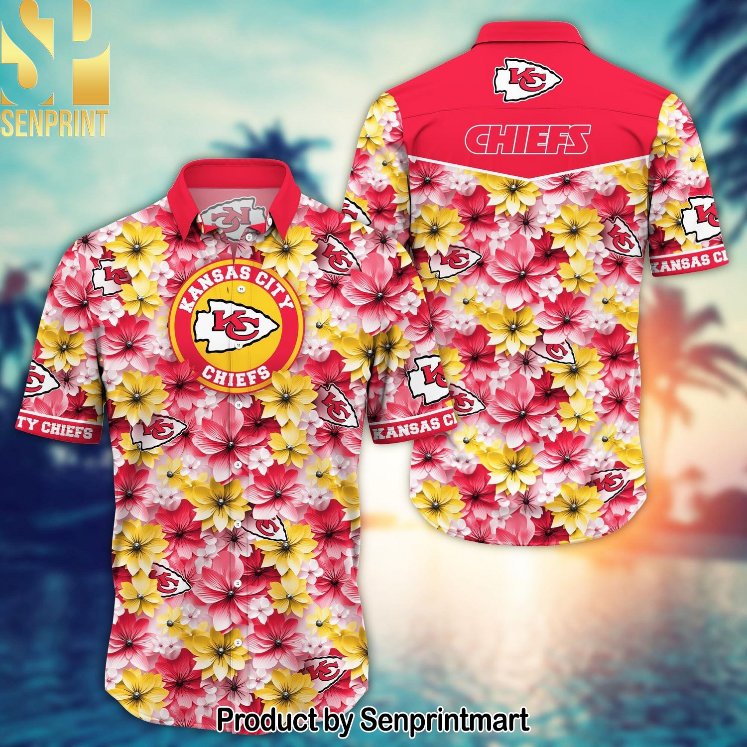 Kansas City Chiefs Unisex Hawaiian Print Aloha Button Down Short Sleeve Shirt