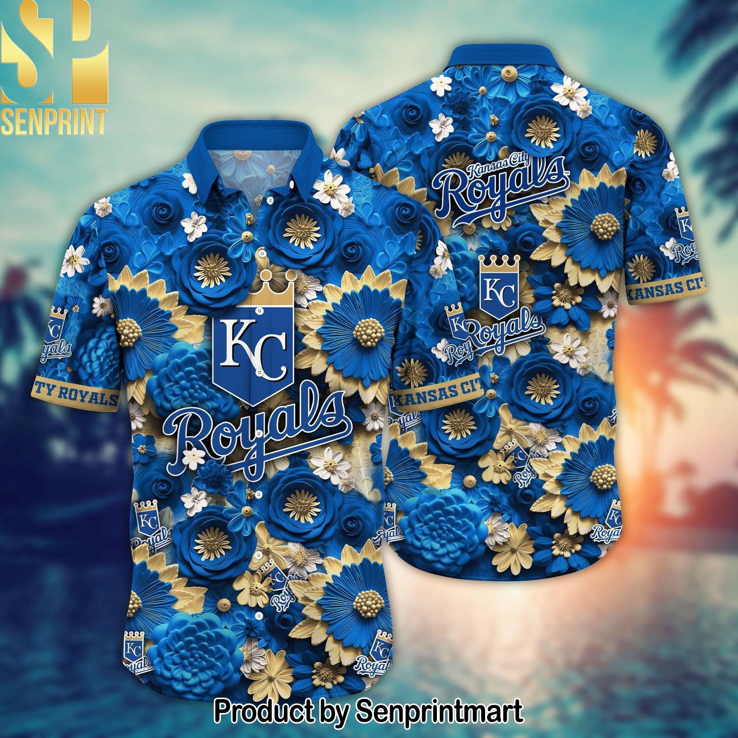 Kansas City Royals MLB Cool Version Hawaiian Print Aloha Button Down Short Sleeve Shirt