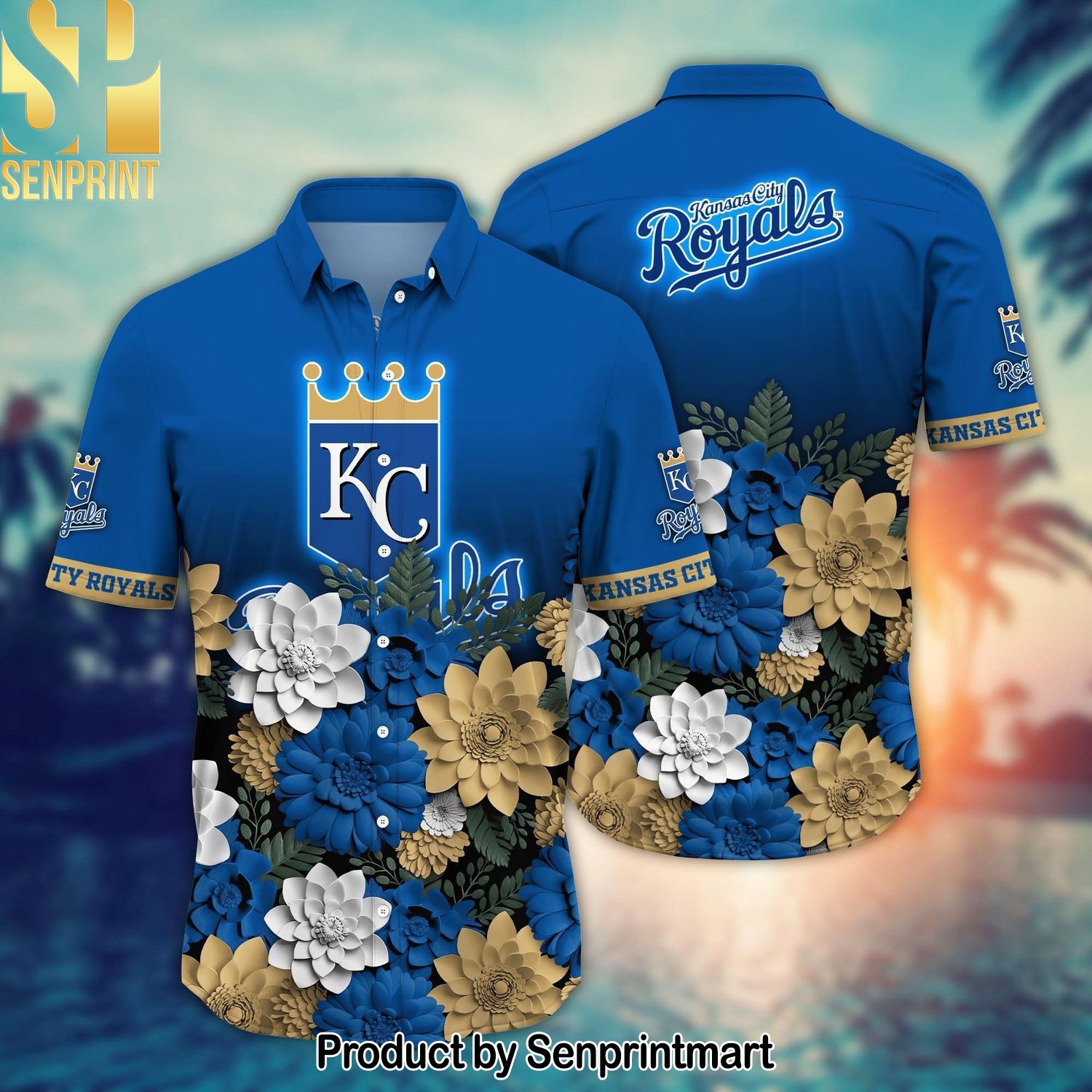 Kansas City Royals MLB Flower Summer Football All Over Printed Classic Hawaiian Print Aloha Button Down Short Sleeve Shirt