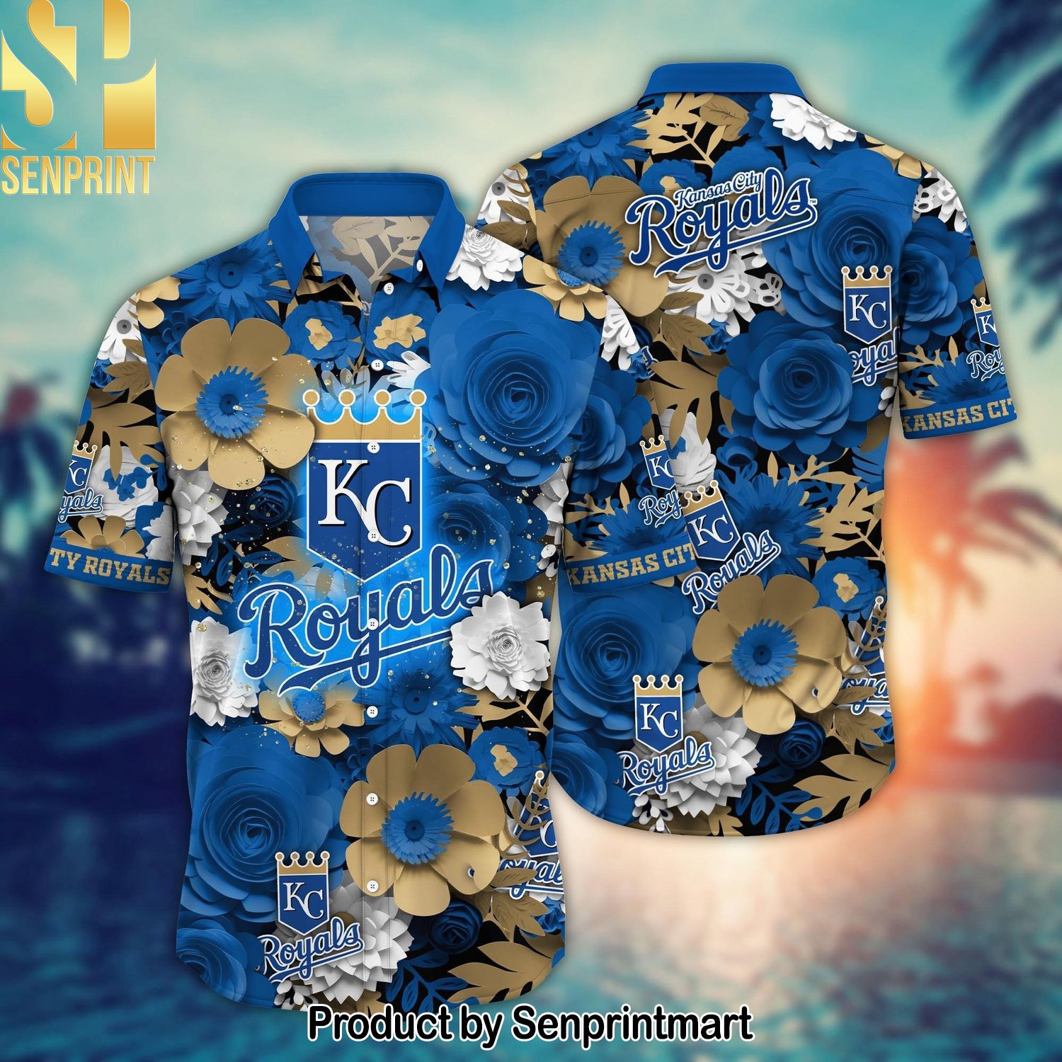 Kansas City Royals MLB Flower Summer Football Classic Full Print Hawaiian Print Aloha Button Down Short Sleeve Shirt