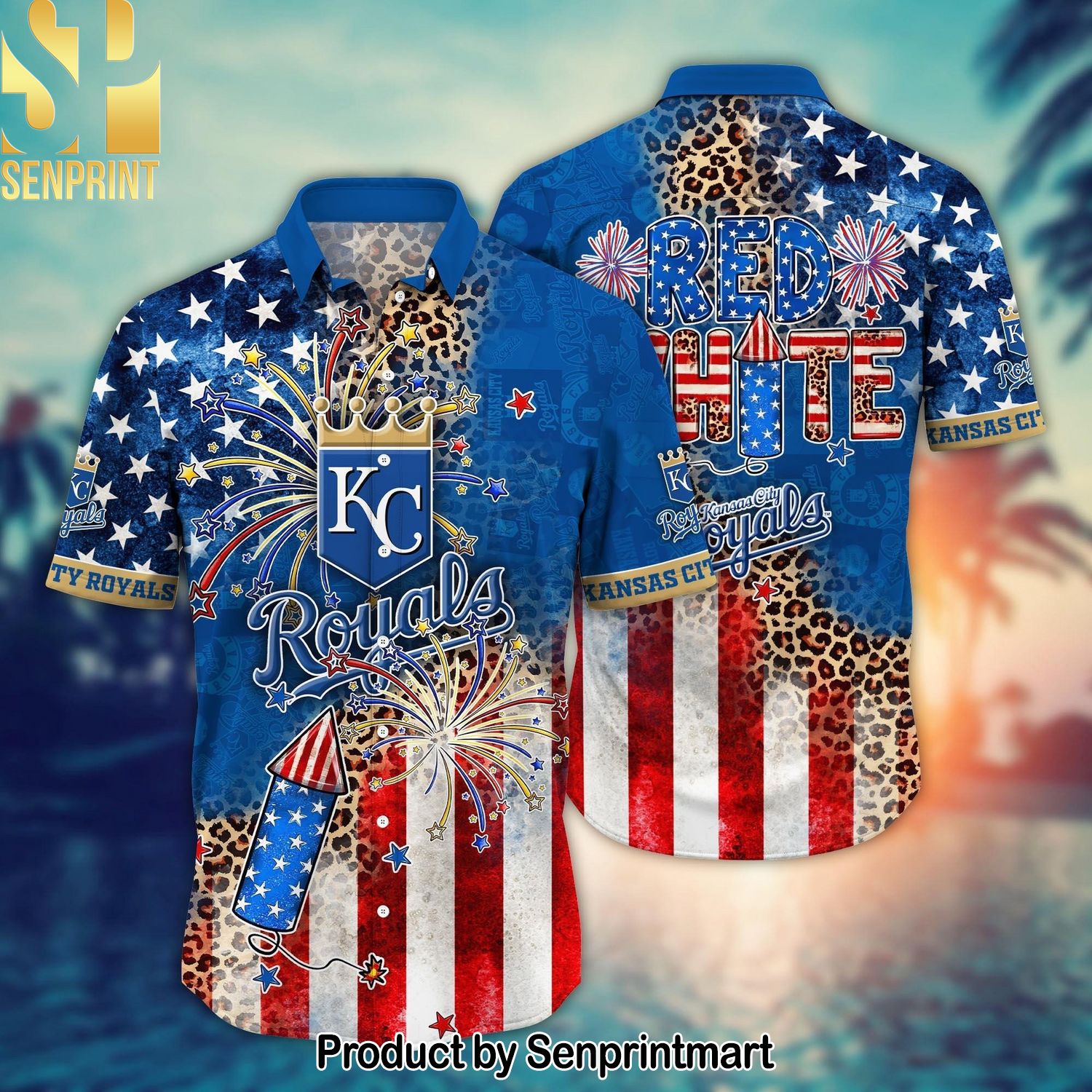 Kansas City Royals MLB Independence Day Summer Best Combo All Over Print Hawaiian Print Aloha Button Down Short Sleeve Shirt