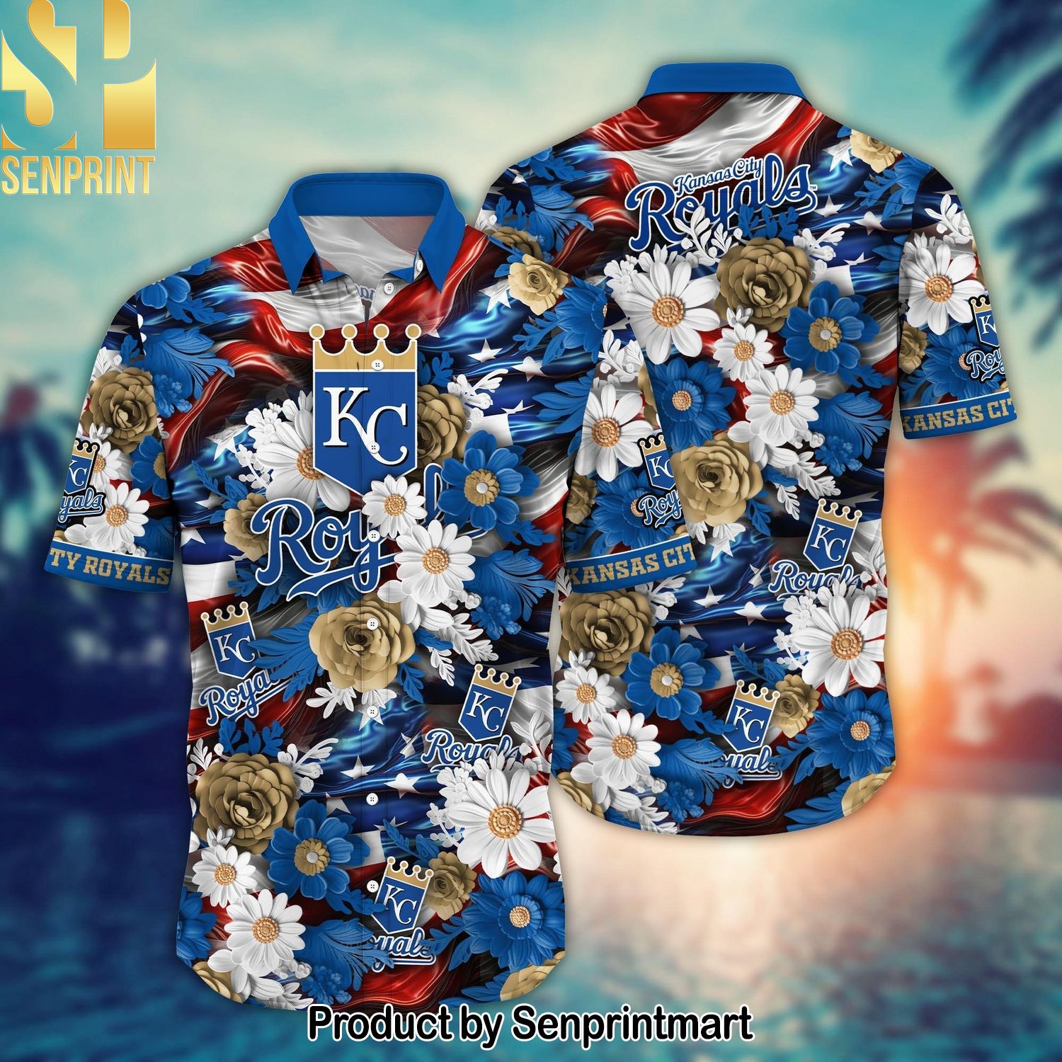 Kansas City Royals MLB Independence Day Summer Best Combo Full Printing Hawaiian Print Aloha Button Down Short Sleeve Shirt