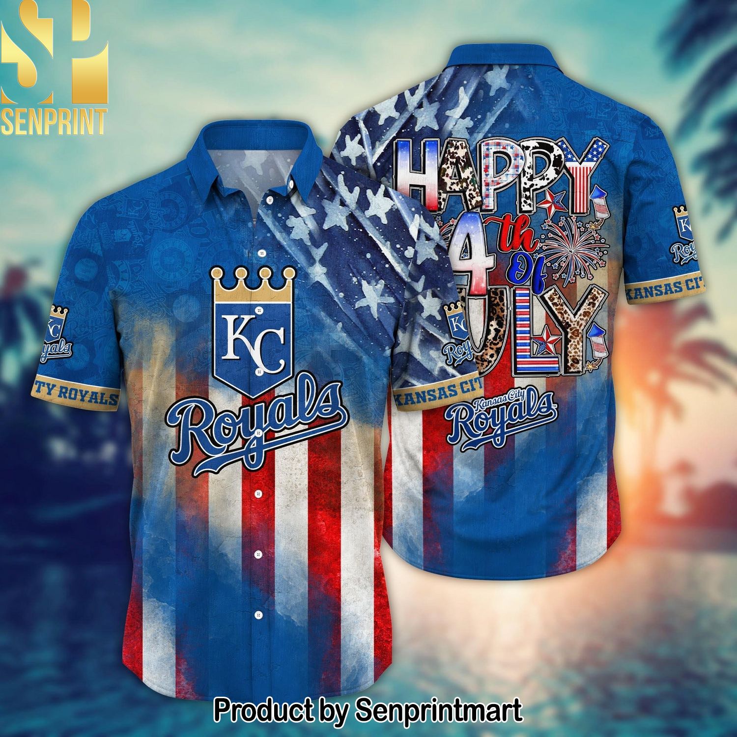 Kansas City Royals MLB Independence Day Summer Street Style Hawaiian Print Aloha Button Down Short Sleeve Shirt