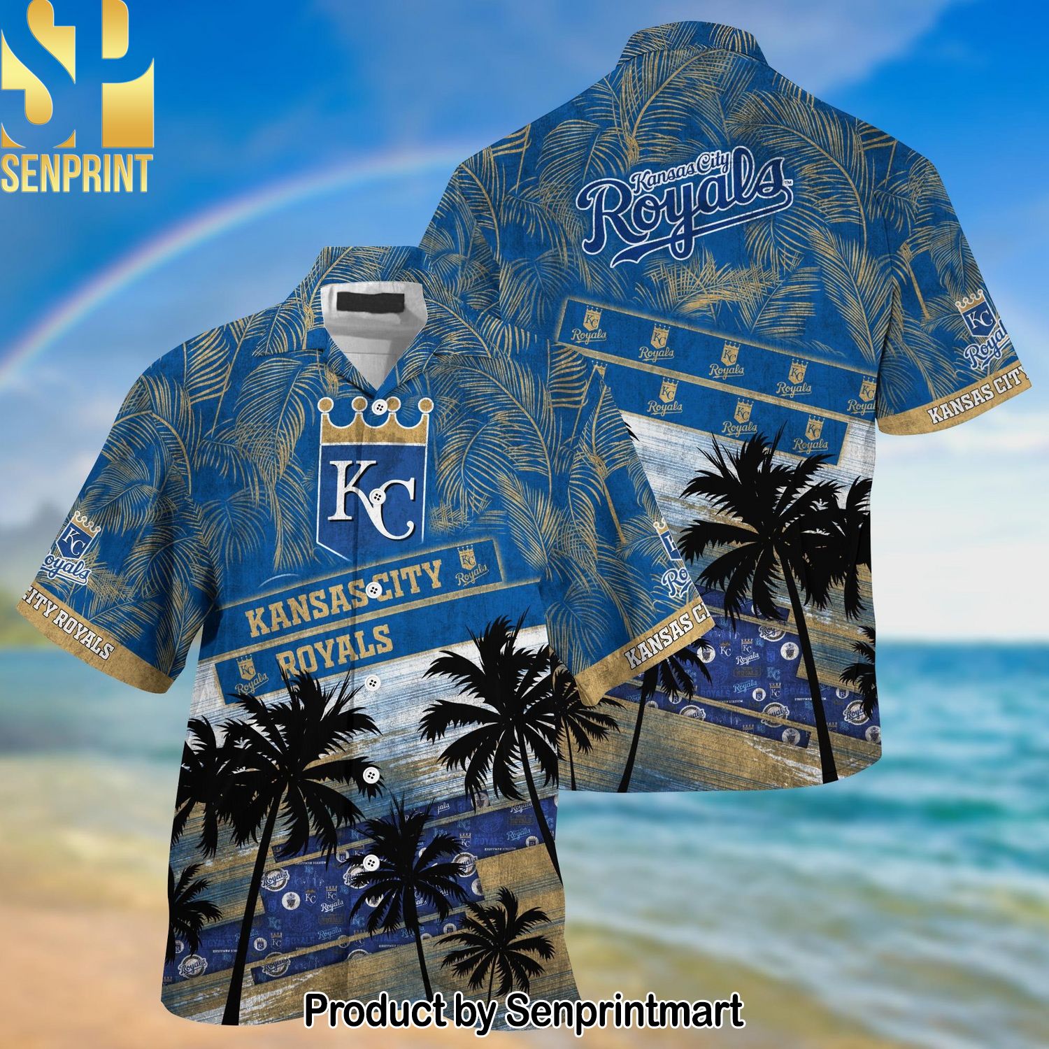 Kansas City Royals MLB Palm Tree Pattern For Sports Fans Sport 3D Full Print Hawaiian Print Aloha Button Down Short Sleeve Shirt