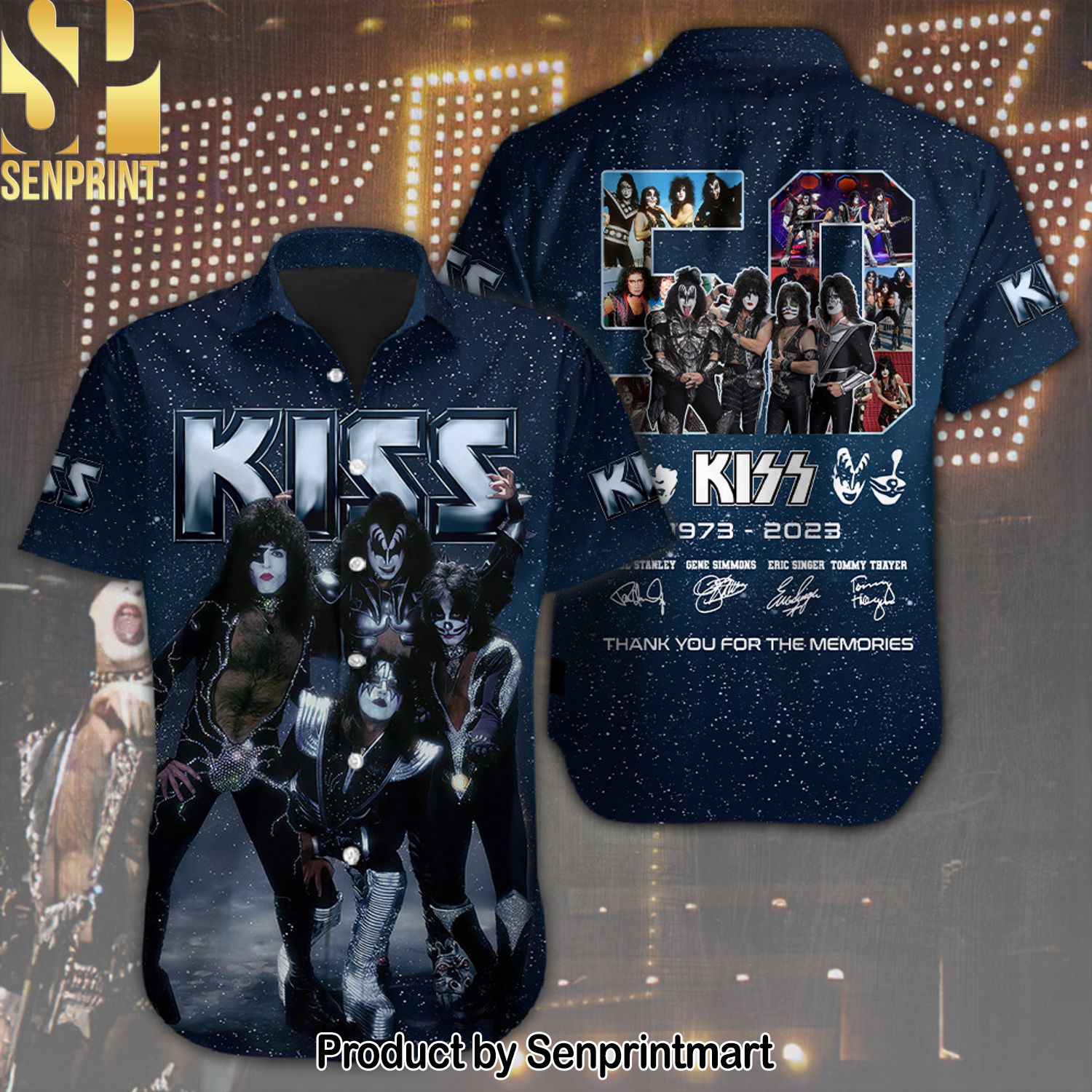 Kiss Band All Over Printed 3D Hawaiian Print Aloha Button Down Short Sleeve Shirt
