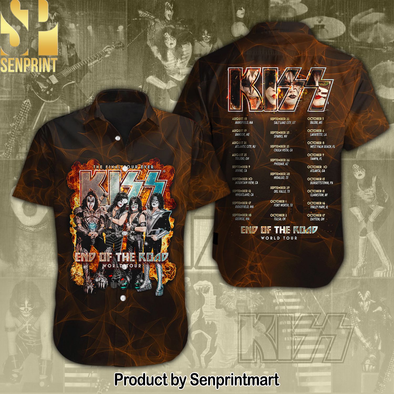 Kiss Band New Version Hawaiian Print Aloha Button Down Short Sleeve Shirt