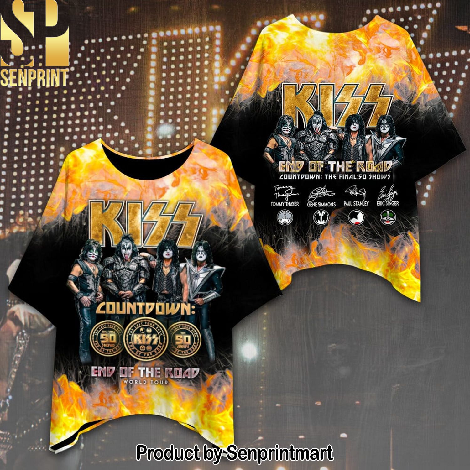 Kiss Band Women’s Bat Sleeve Cool Version Full Print Hawaiian Print Aloha Button Down Short Sleeve Shirt