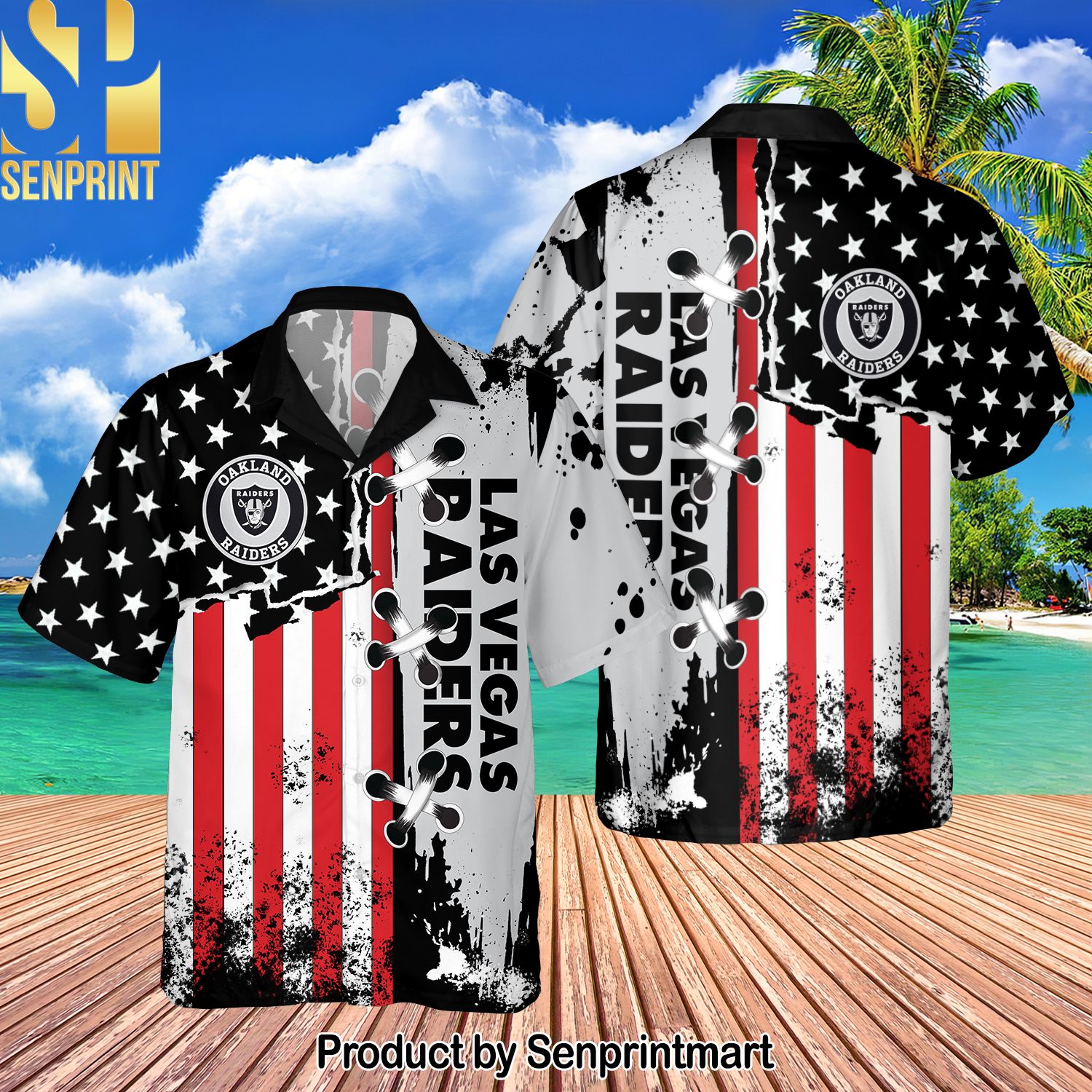 Las Vegas Raiders National Football League American Flag Color Independence Day All Over Print Hawaiian Shirt
