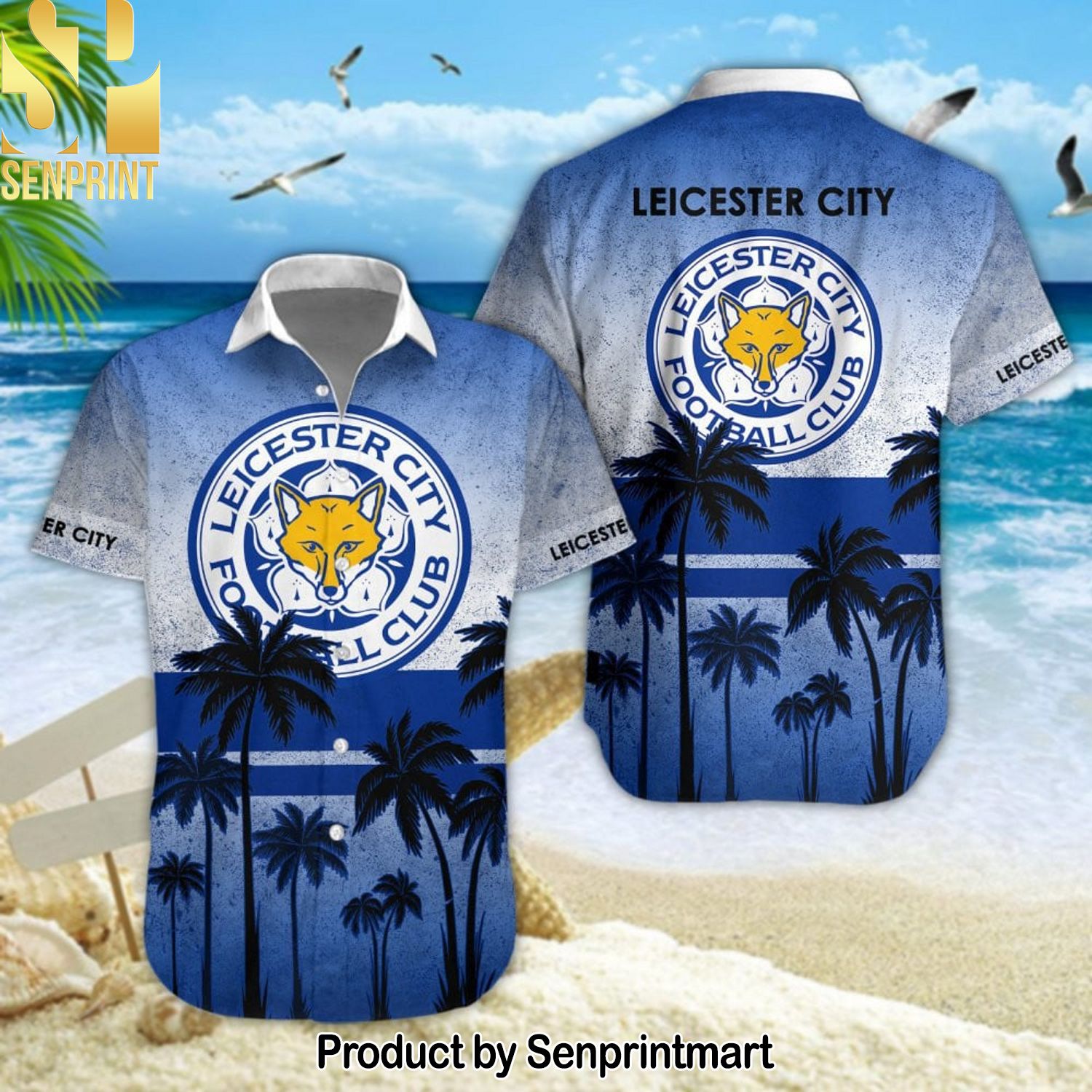 Leicester City Football Club Classic All Over Print Hawaiian Print Aloha Button Down Short Sleeve Shirt