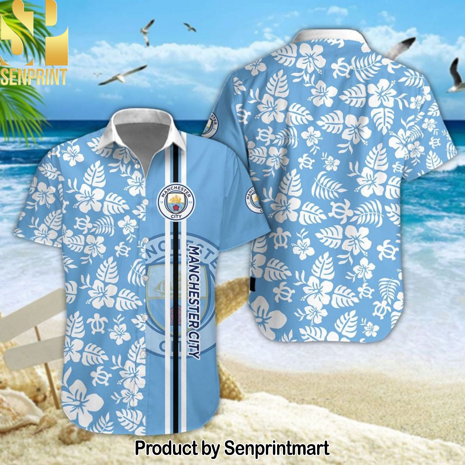 Manchester City Football Club Hot Fashion 3D Hawaiian Print Aloha Button Down Short Sleeve Shirt