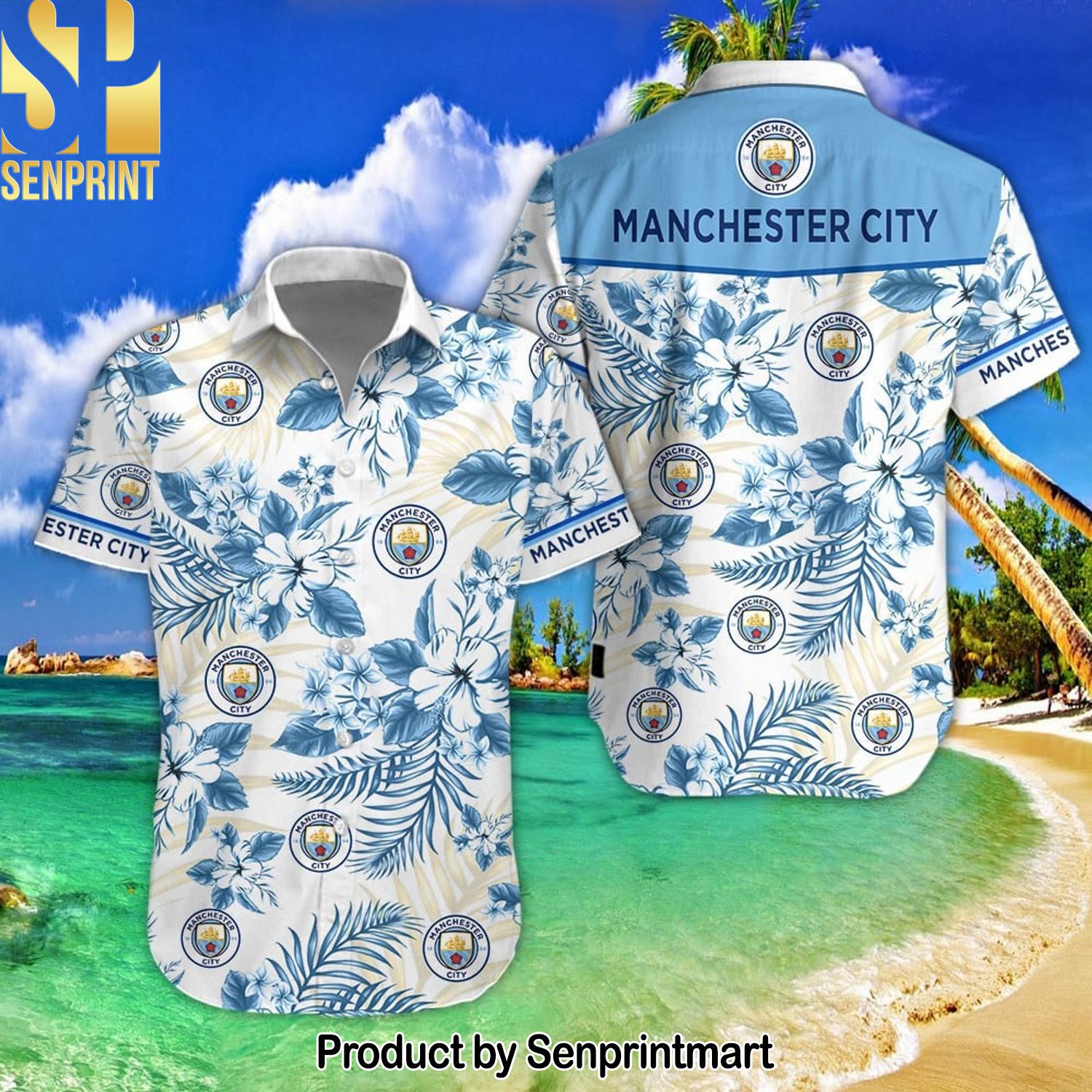 Manchester City Football Club Hot Outfit All Over Print Hawaiian Print Aloha Button Down Short Sleeve Shirt