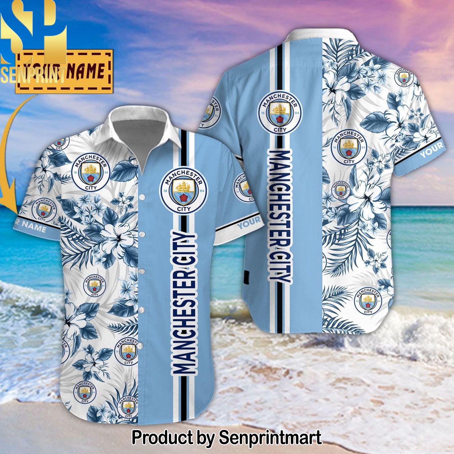 Manchester City Football Club Personalized Best Combo 3D Hawaiian Print Aloha Button Down Short Sleeve Shirt