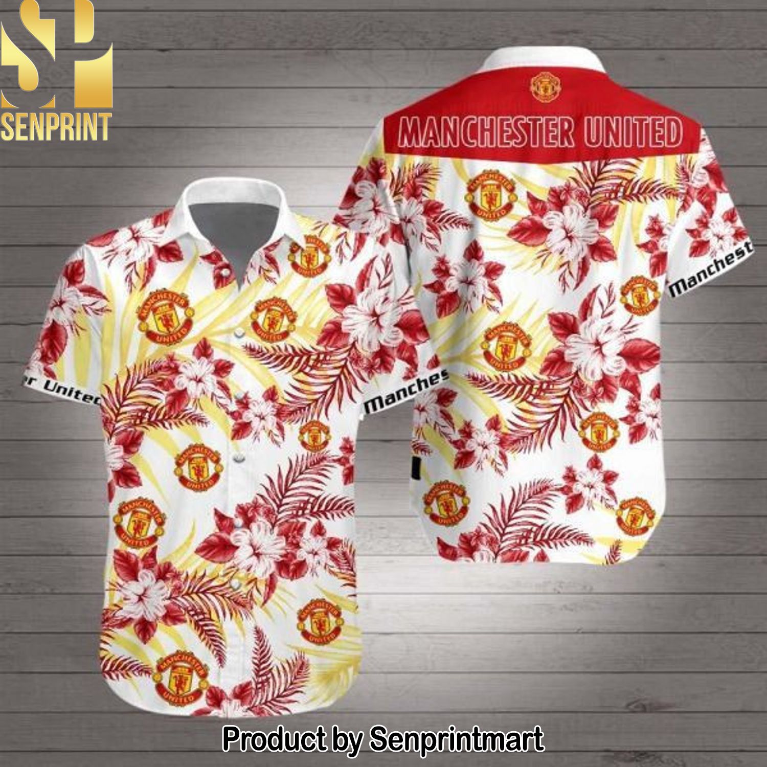 Manchester Unisex Full Printed Hawaiian Print Aloha Button Down Short Sleeve Shirt