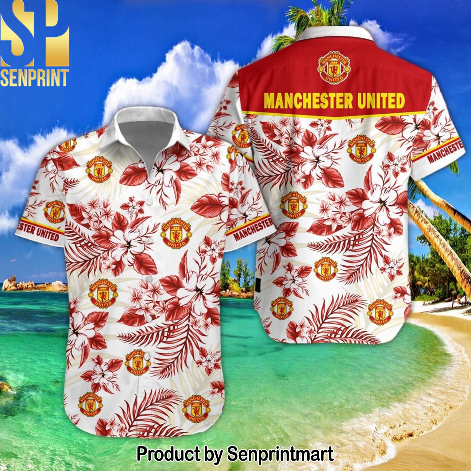 Manchester United Best Combo Full Printing Hawaiian Print Aloha Button Down Short Sleeve Shirt