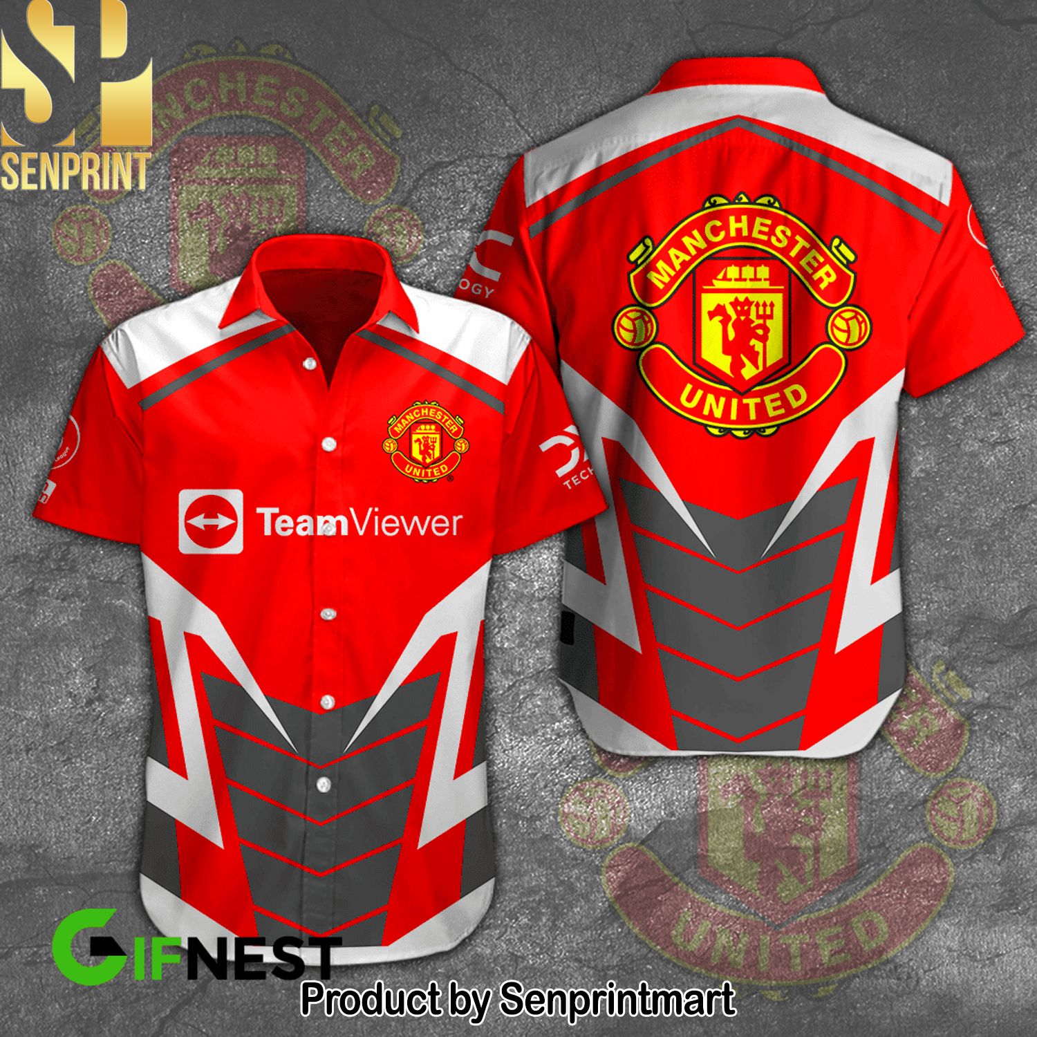 Manchester United FC High Fashion Full Printing Hawaiian Print Aloha Button Down Short Sleeve Shirt