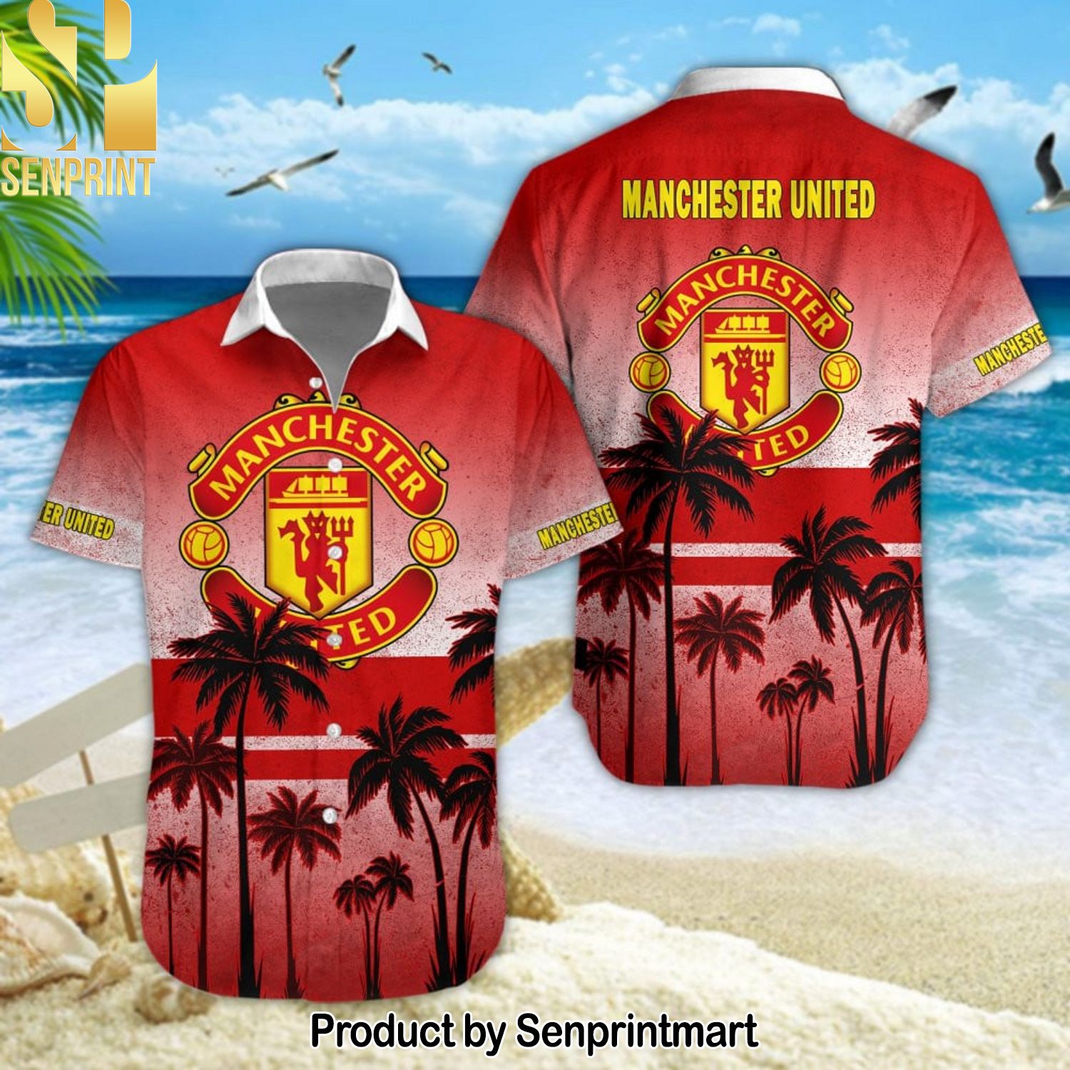 Manchester United Unisex Full Print Hawaiian Print Aloha Button Down Short Sleeve Shirt