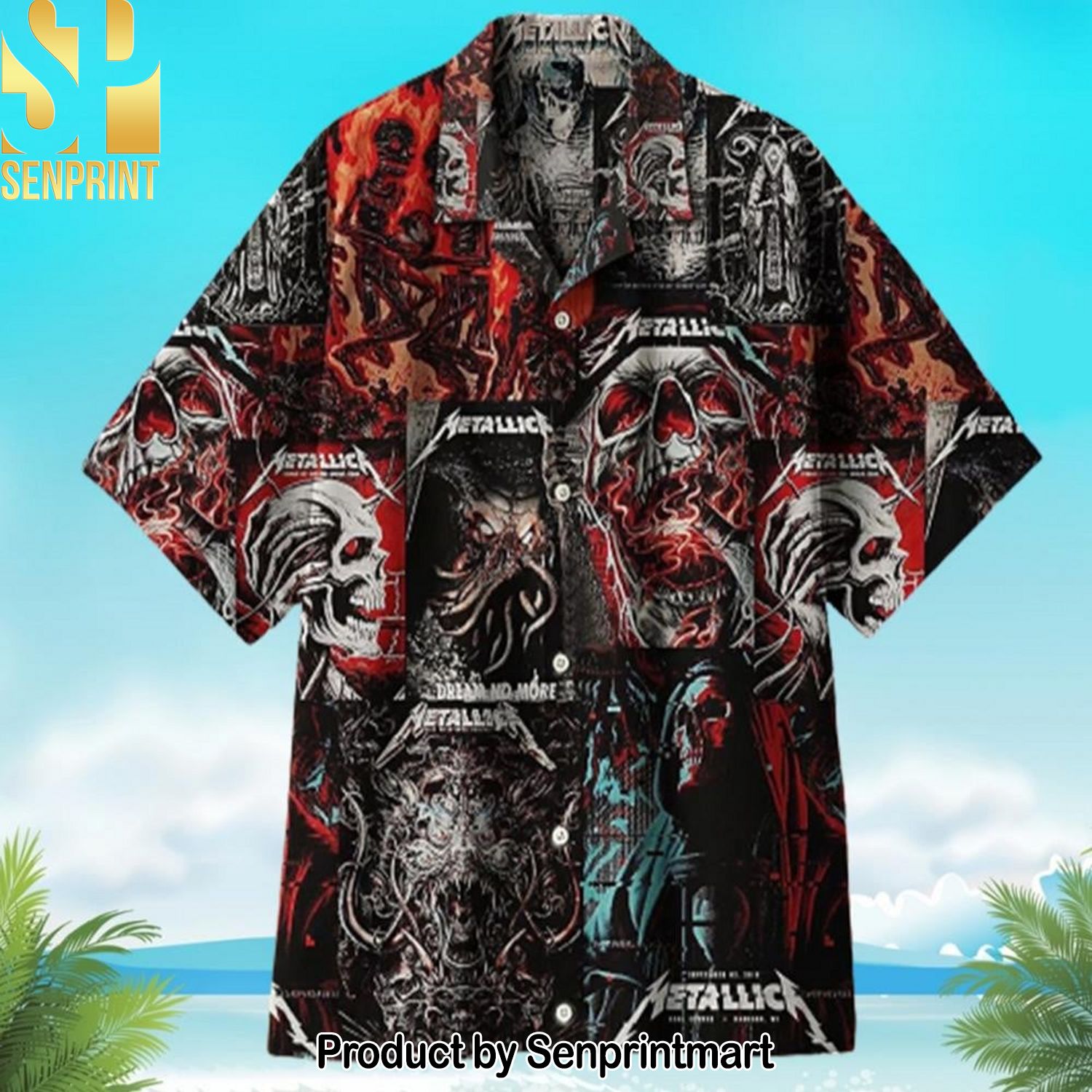 Metallica Band Rock Band New Version Hawaiian Print Aloha Button Down Short Sleeve Shirt