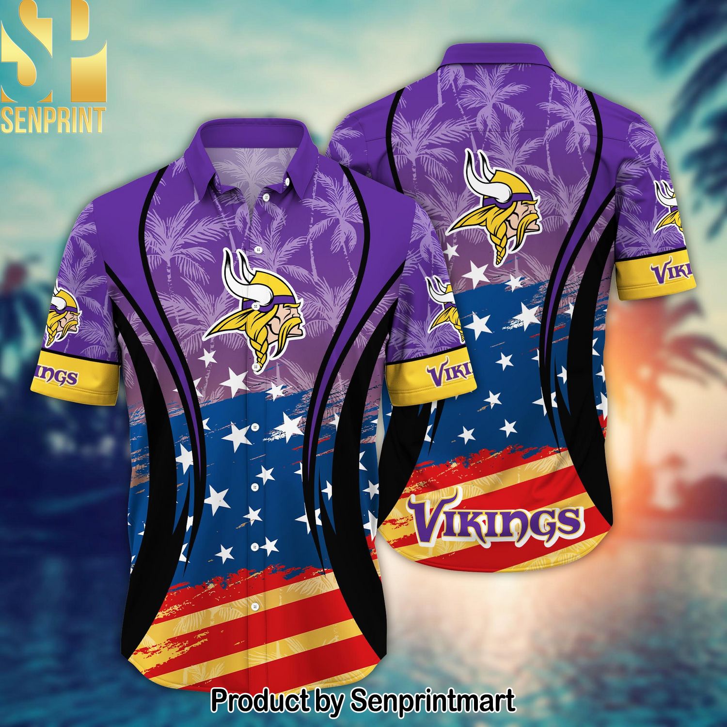 Minnesota Vikings National Football League Summer 4th Of July USA Flag For Sport Fans 3D Hawaiian Shirt