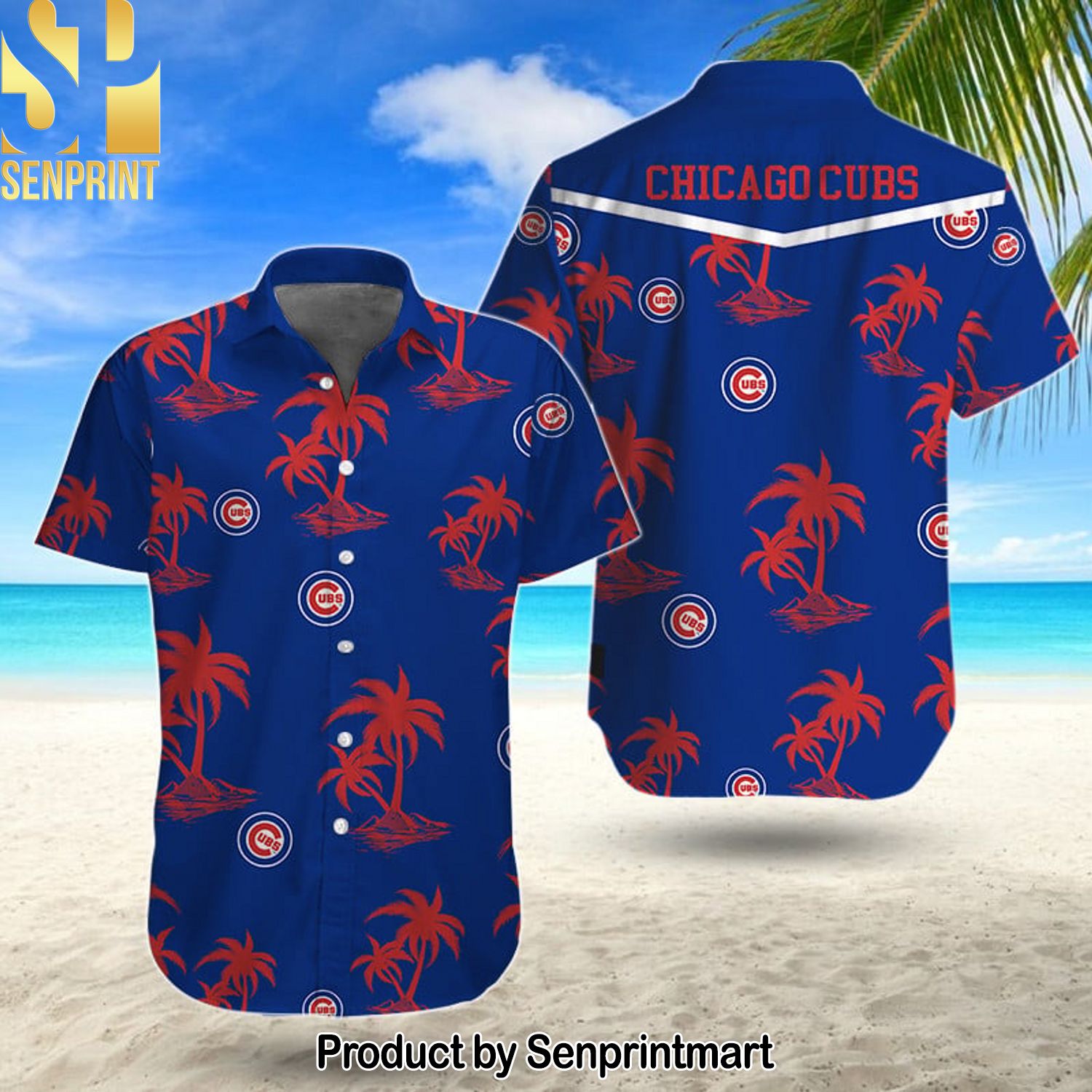 MLB Chicago Cubs Full Printing Unisex Hawaiian Print Aloha Button Down Short Sleeve Shirt