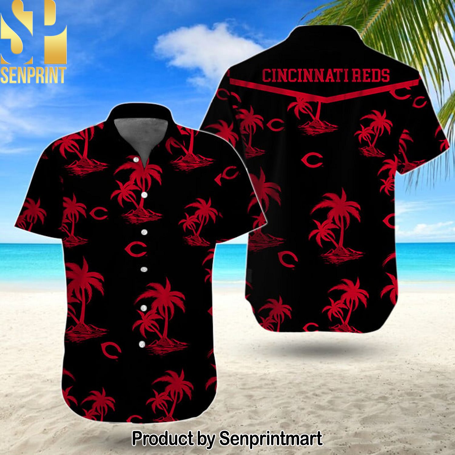 MLB Cincinnati Reds 3D All Over Print Hawaiian Print Aloha Button Down Short Sleeve Shirt