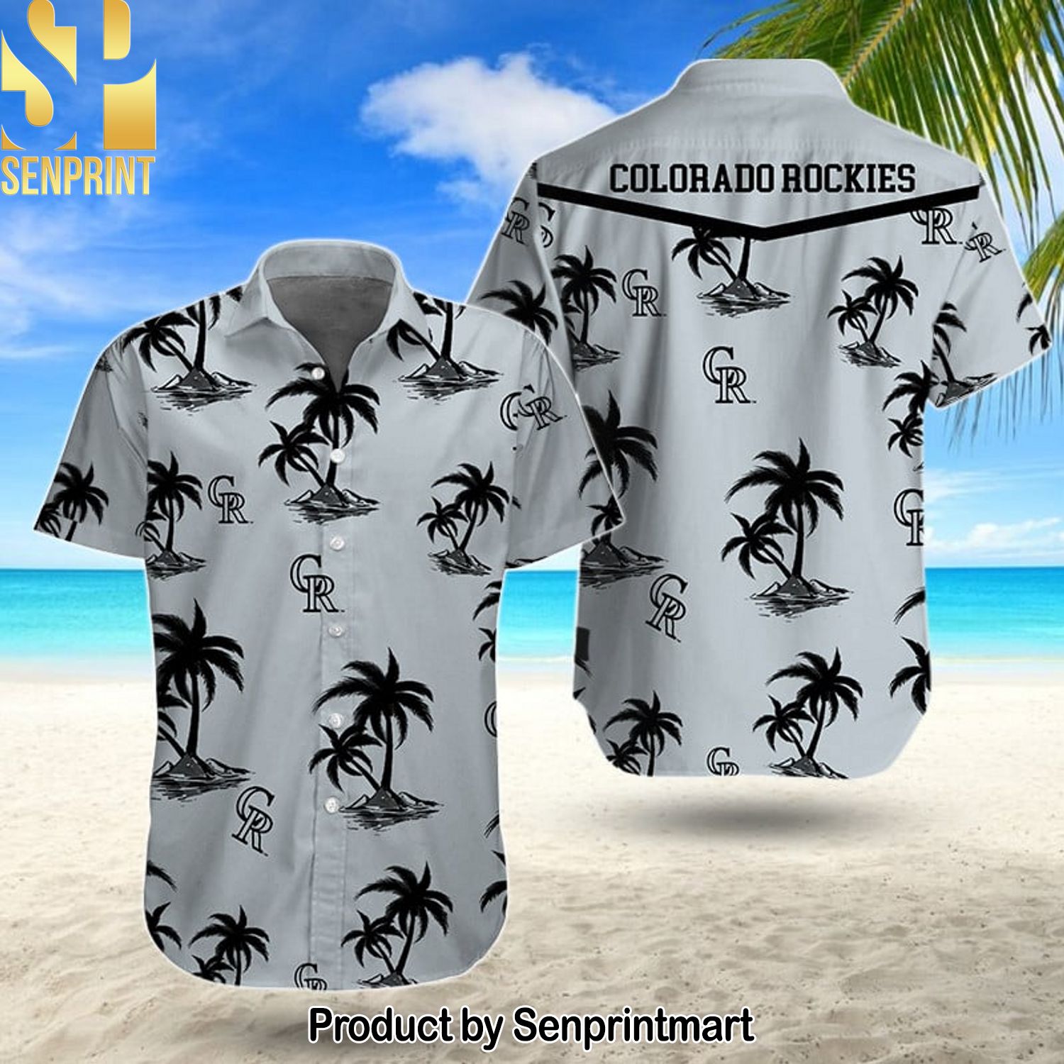 MLB Colorado Rockies Street Style All Over Print Hawaiian Print Aloha Button Down Short Sleeve Shirt