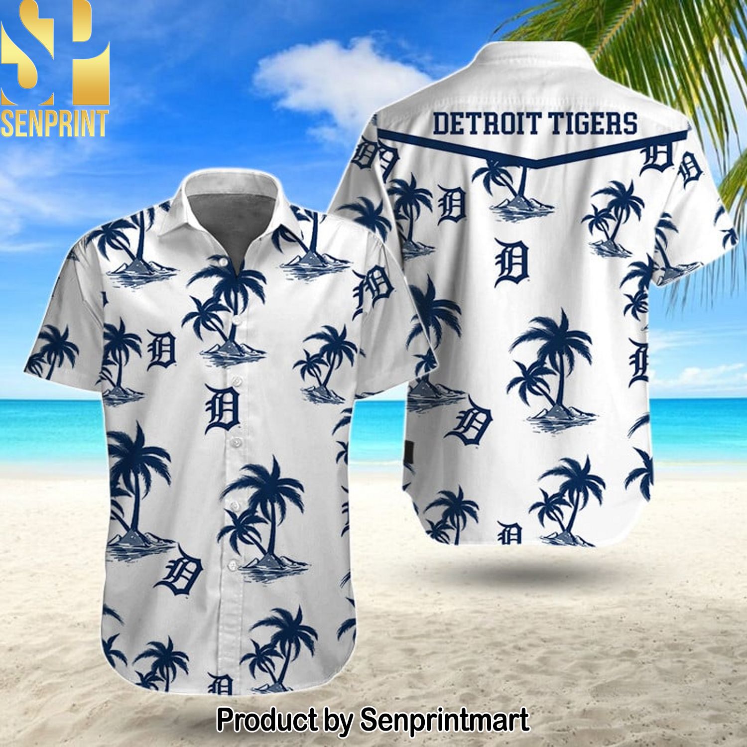 MLB Detroit Tigers Hot Version All Over Printed Hawaiian Print Aloha Button Down Short Sleeve Shirt