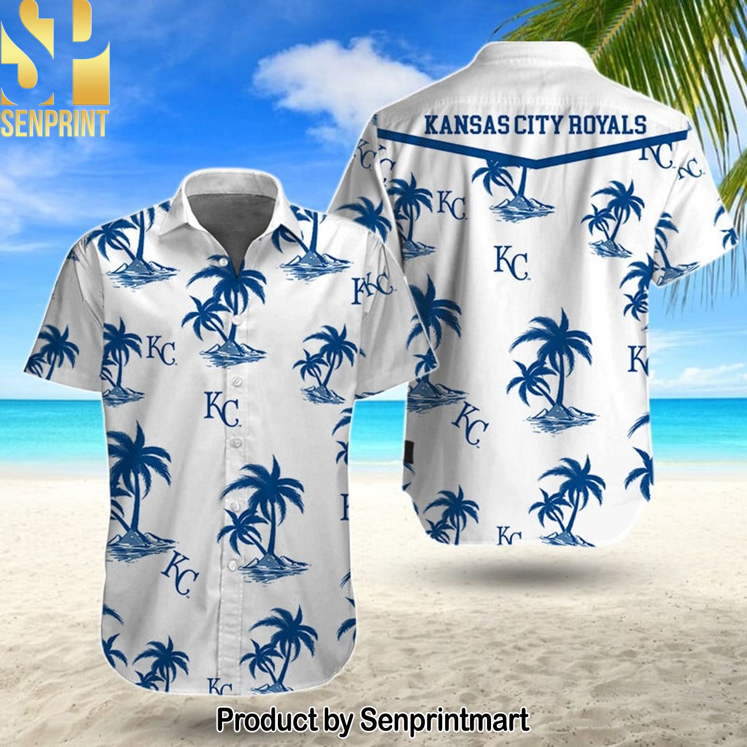 MLB Kansas City Royals Full Printing Unisex Hawaiian Print Aloha Button Down Short Sleeve Shirt
