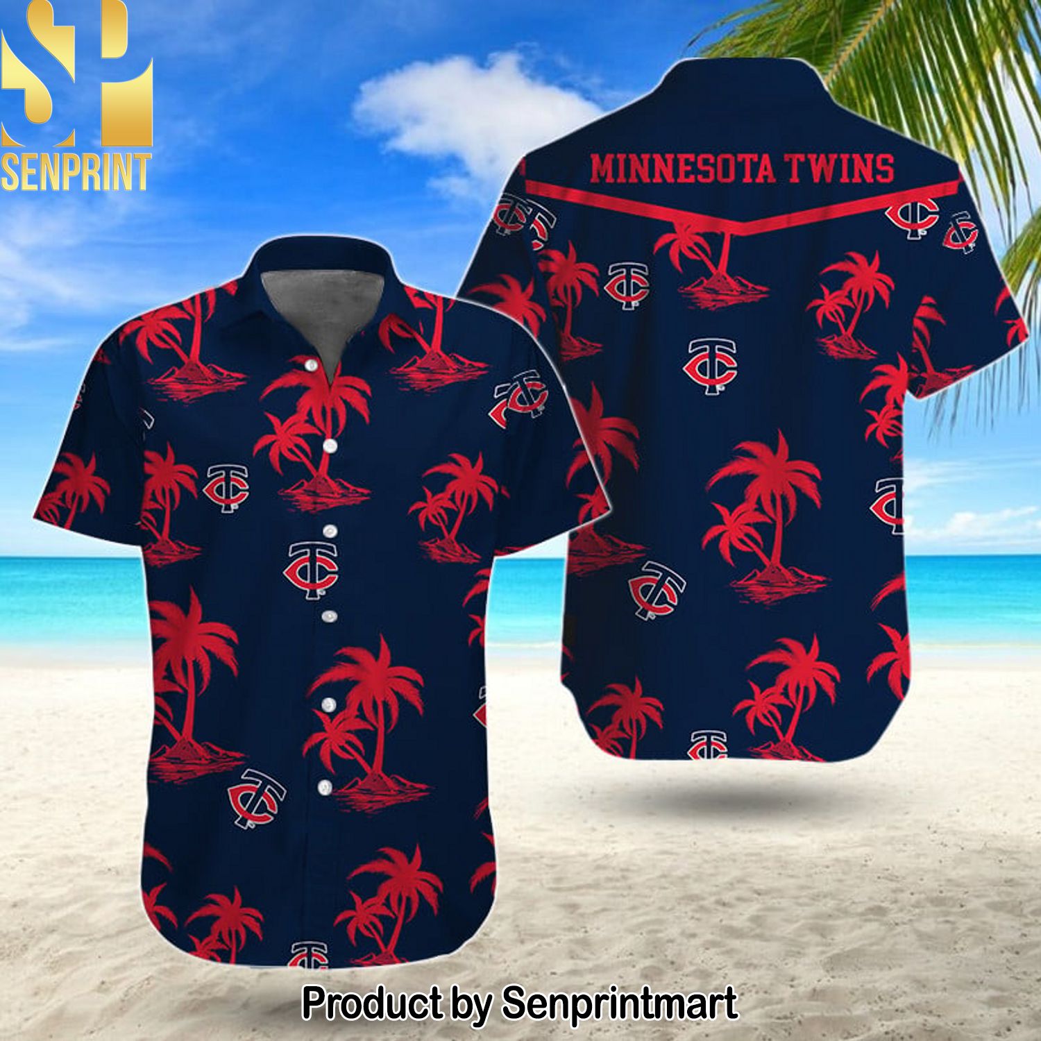 MLB Minnesota Twins Unisex Full Print Hawaiian Print Aloha Button Down Short Sleeve Shirt