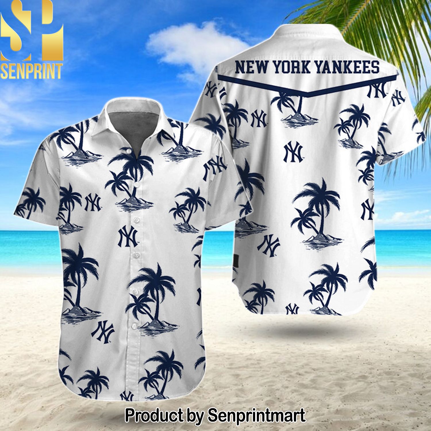 MLB New York Yankees All Over Print 3D Hawaiian Print Aloha Button Down Short Sleeve Shirt