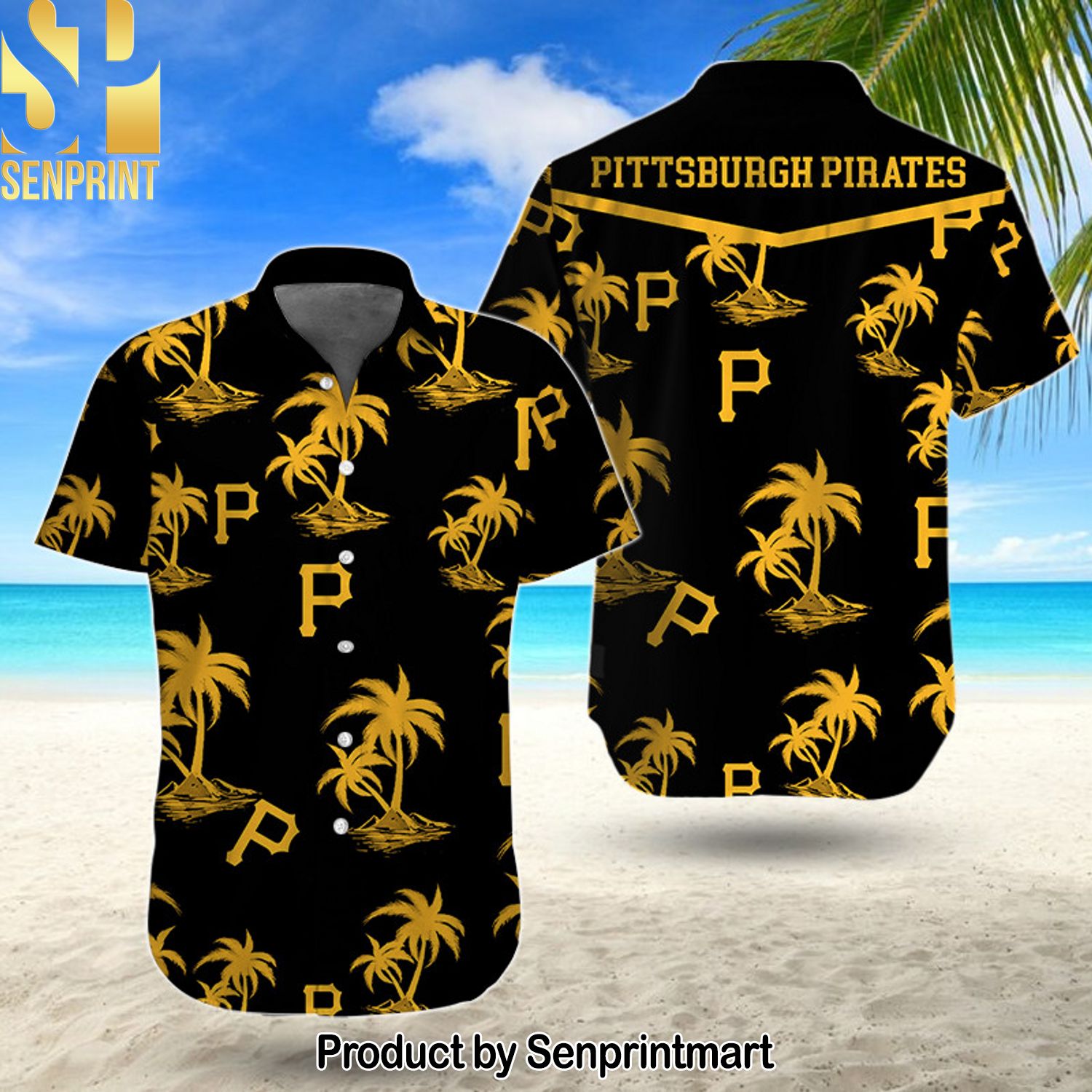 MLB Pittsburgh Pirates Unisex Full Printing Hawaiian Print Aloha Button Down Short Sleeve Shirt