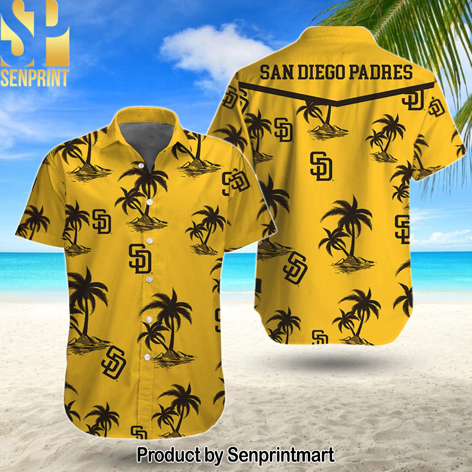 MLB San Diego Padres Full Print 3D Hawaiian Print Aloha Button Down Short Sleeve Shirt