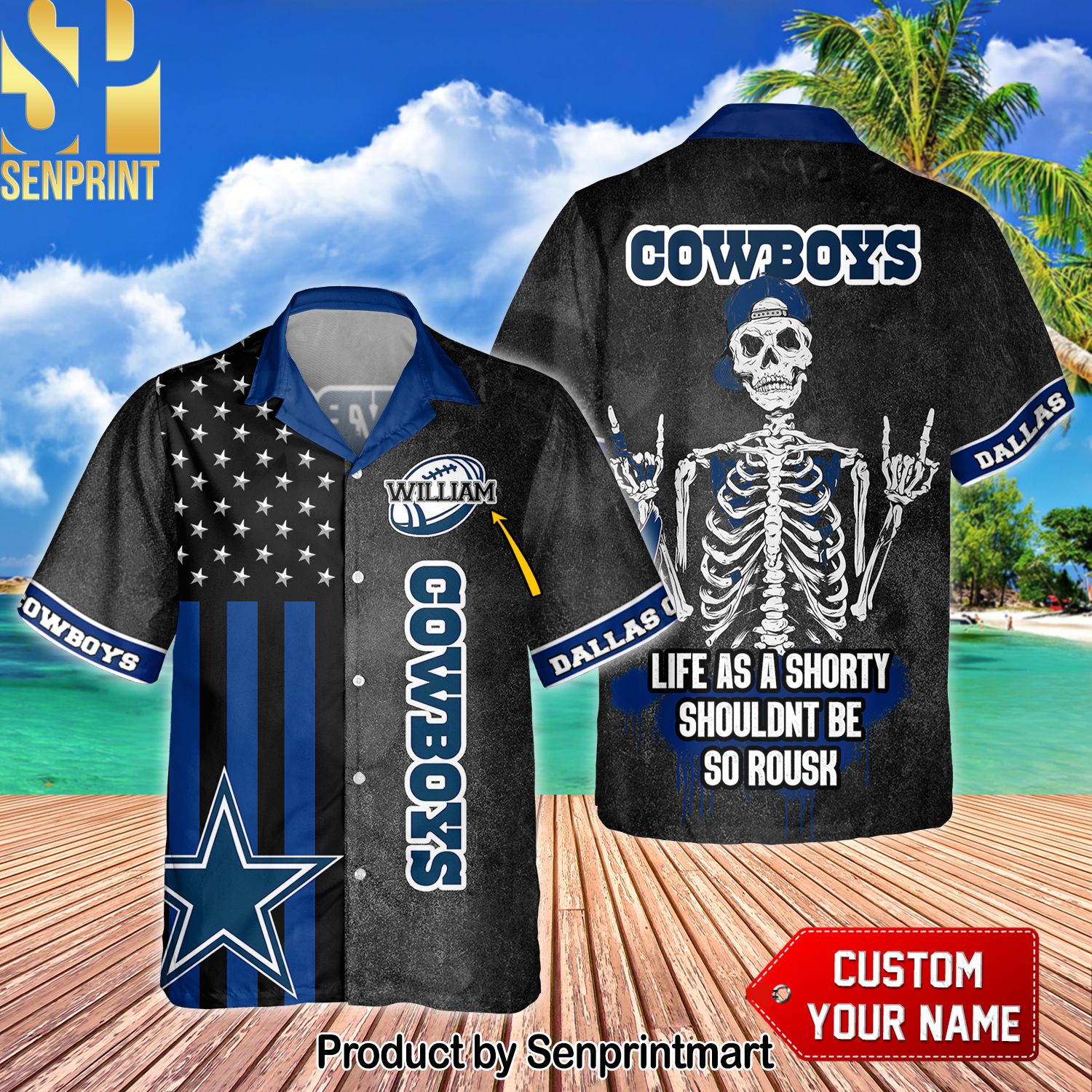 National Football League Dallas Cowboys Skull Ready To Fight Custom Name For Sport Fans Full Printing Hawaiian Shirt