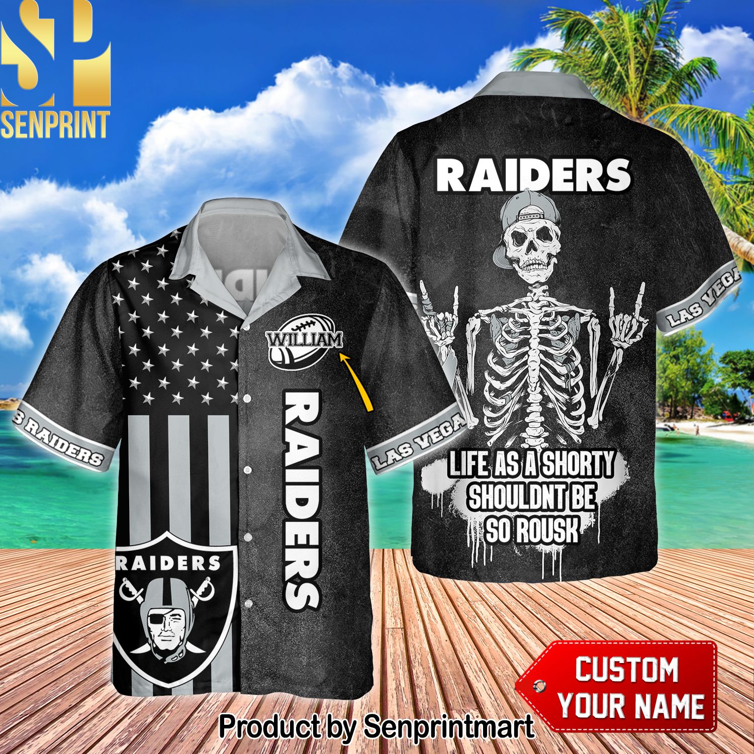 National Football League Las Vegas Raiders Skull Ready To Fight Custom Name For Sport Fans All Over Printed Hawaiian Shirt