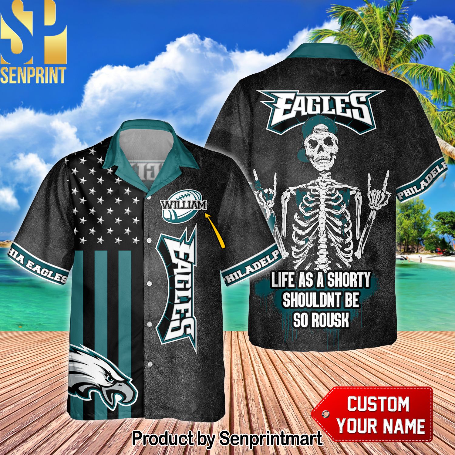National Football League Philadelphia Eagles Skull Ready To Fight Custom Name For Fan Full Printed Hawaiian Shirt