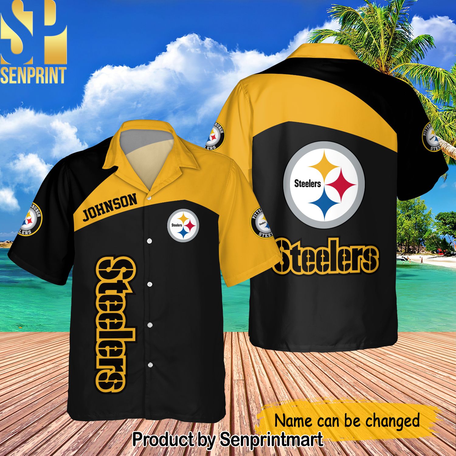 National Football League Pittsburgh Steelers Collection Custom Name All Over Print Hawaiian Shirt