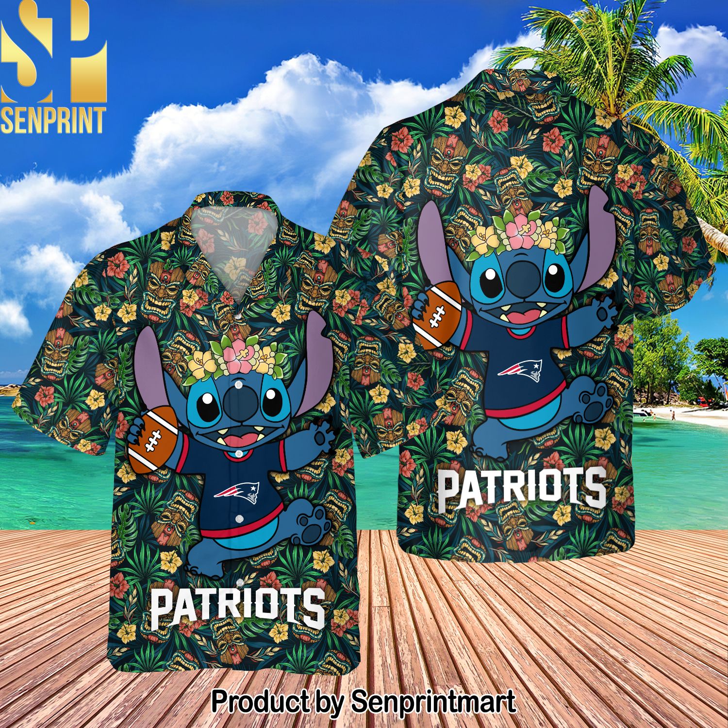 New England Patriots National Football League Stitch Graphic For Fans Full Printed Hawaiian Shirt