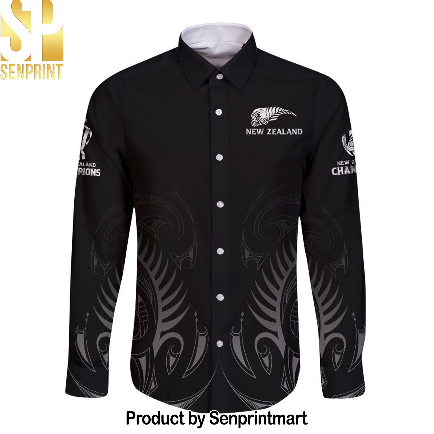 New Zealand Long Sleeve Rugby Champions Black Best Outfit Hawaiian Print Aloha Button Down Short Sleeve Shirt